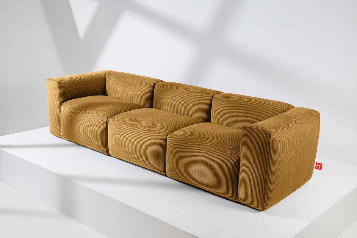 3-SITZER-MODULSOFA BUFFO mit extrem weicher und bequemer Sitzfläche, Kordstoff, gelb - Gelb, Textil (290/73/96cm) - KONSIMO®