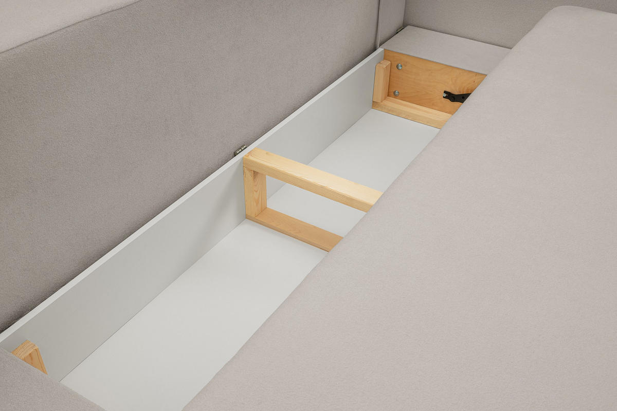 BETTSOFA AMICO Hellgrau Bucle-Stoff mit Schlaffunktion - Hellgrau, Holz (238/86.5/101cm) - MASSENO