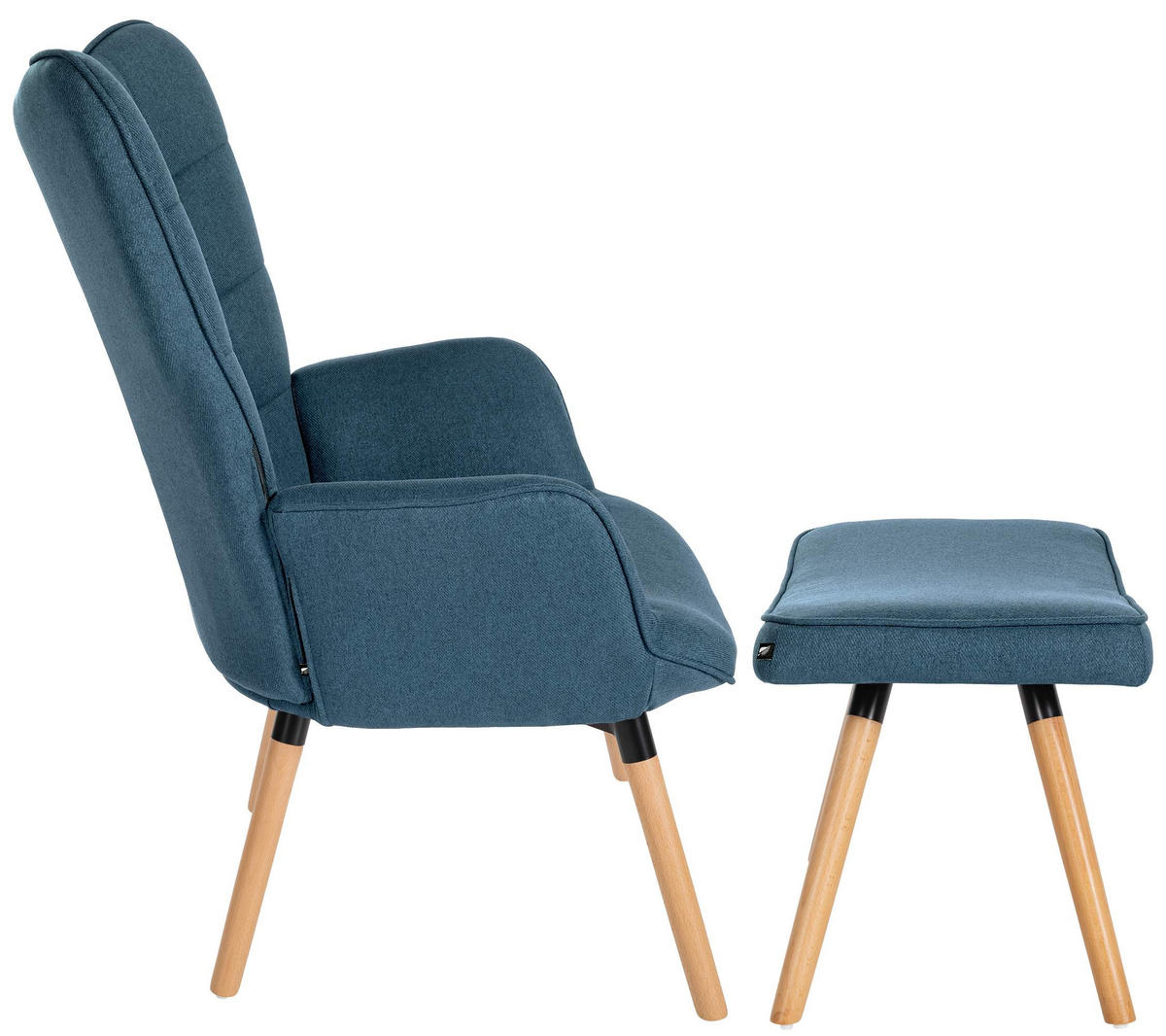 SESSEL MIT HOCKER Stoff Blau - Blau/Eukalyptusholzfarben, Holz/Textil (68/101/111cm) - CLP