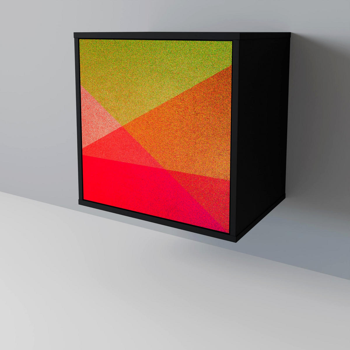 SIDEBOARD VIVID GEOMETRY, Schwarz, 57,5x42x75,5 cm, Goldfarbene Metallfüße - Goldfarben/Multicolor, Holzwerkstoff/Metall (57.5/75.5/42cm) - SpaceRebels
