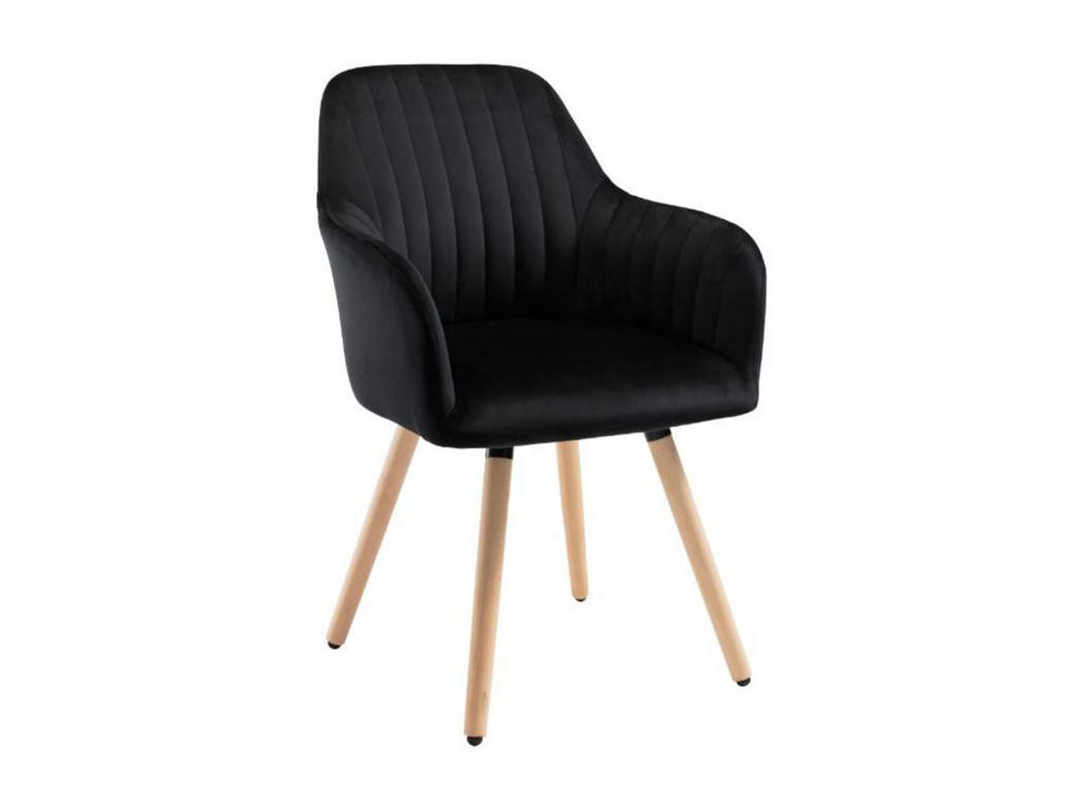 STUHL mit Armlehnen - Samt & Metall in Holzoptik - Schwarz - ELEANA - Schwarz, Textil (58/85/56cm) - Vente-Unique