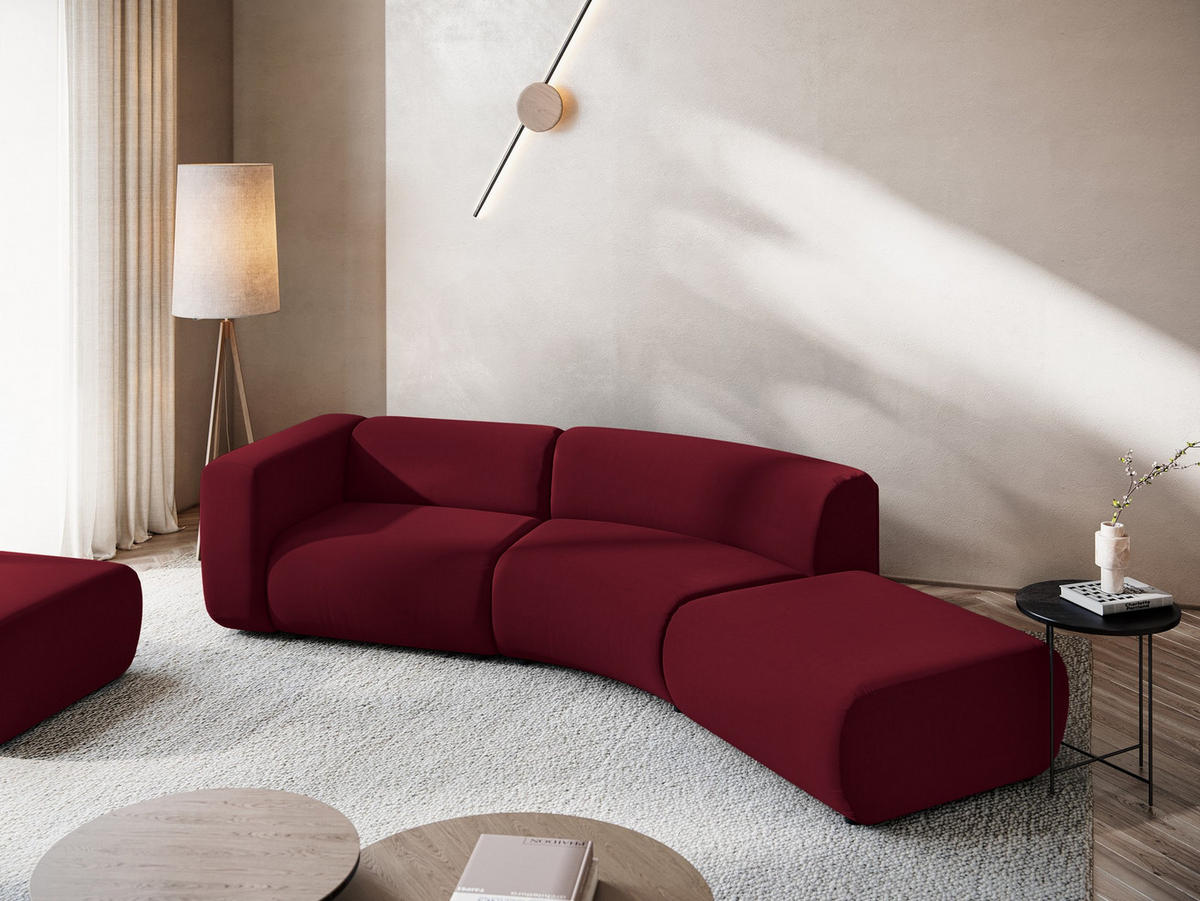 4-SITZER-SOFA Samt Stoff Rot - Bordeaux/Rot, Kunststoff/Textil (335/70/166cm) - Makamii