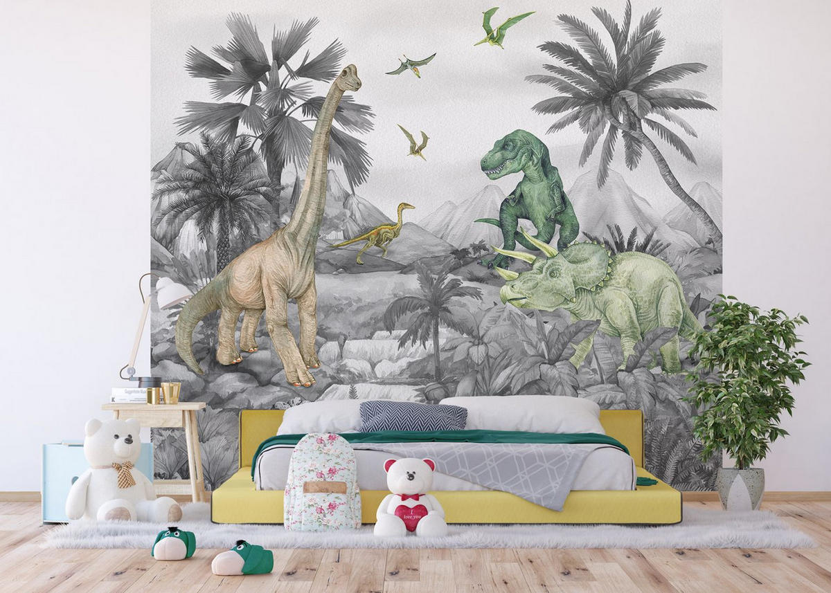 FOTOTAPETE Dinosaurier 270 x 300 cm - Grau, Papier (270/300cm) - Sanders & Sanders