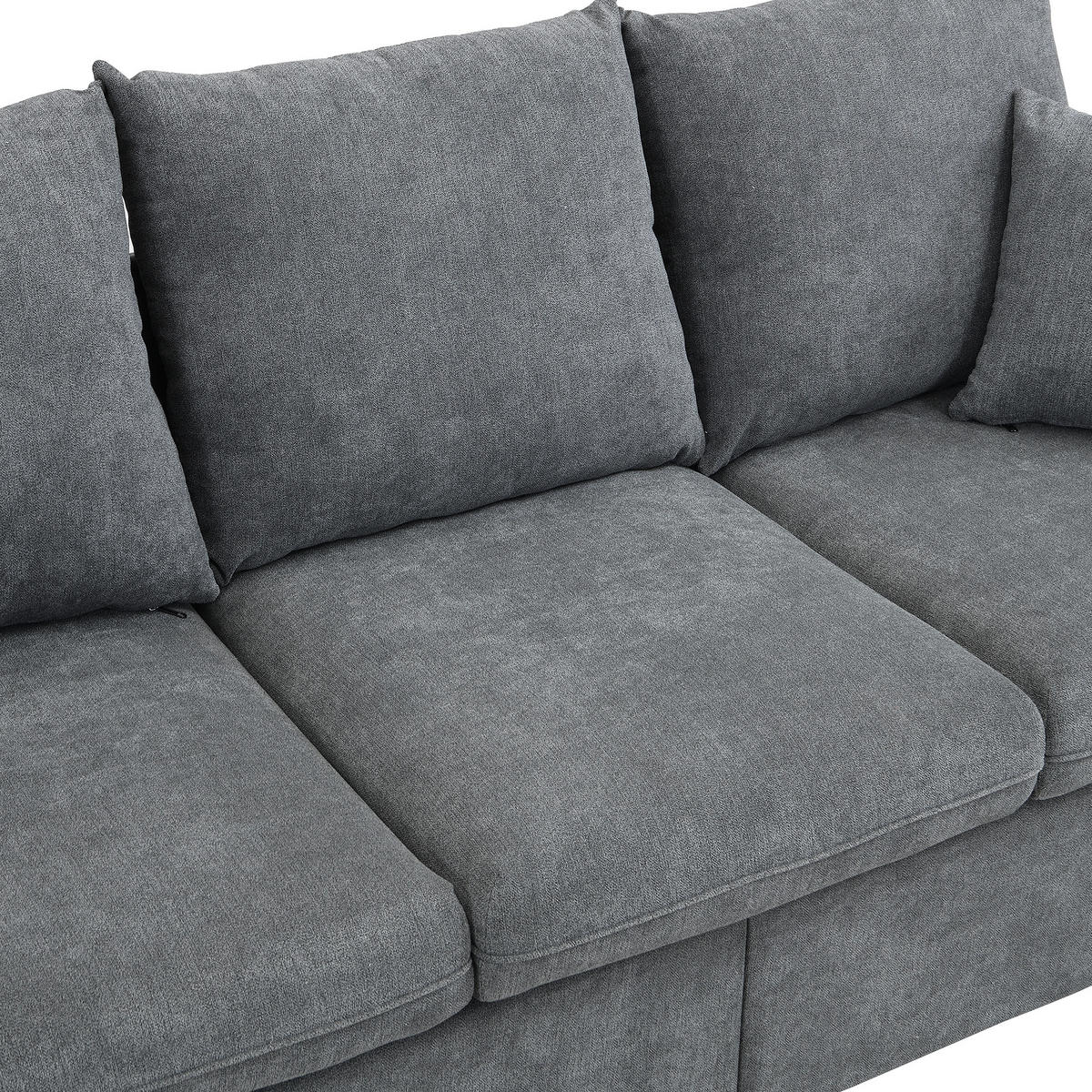 WOHNLANDSCHAFT 5-Sitzer Chenille Dunkelgrau mit Schlaffunktion, Stauraum und mit Hocker - Dunkelgrau, Holzwerkstoff/Kunststoff (188/86/82cm) - WISHDOR