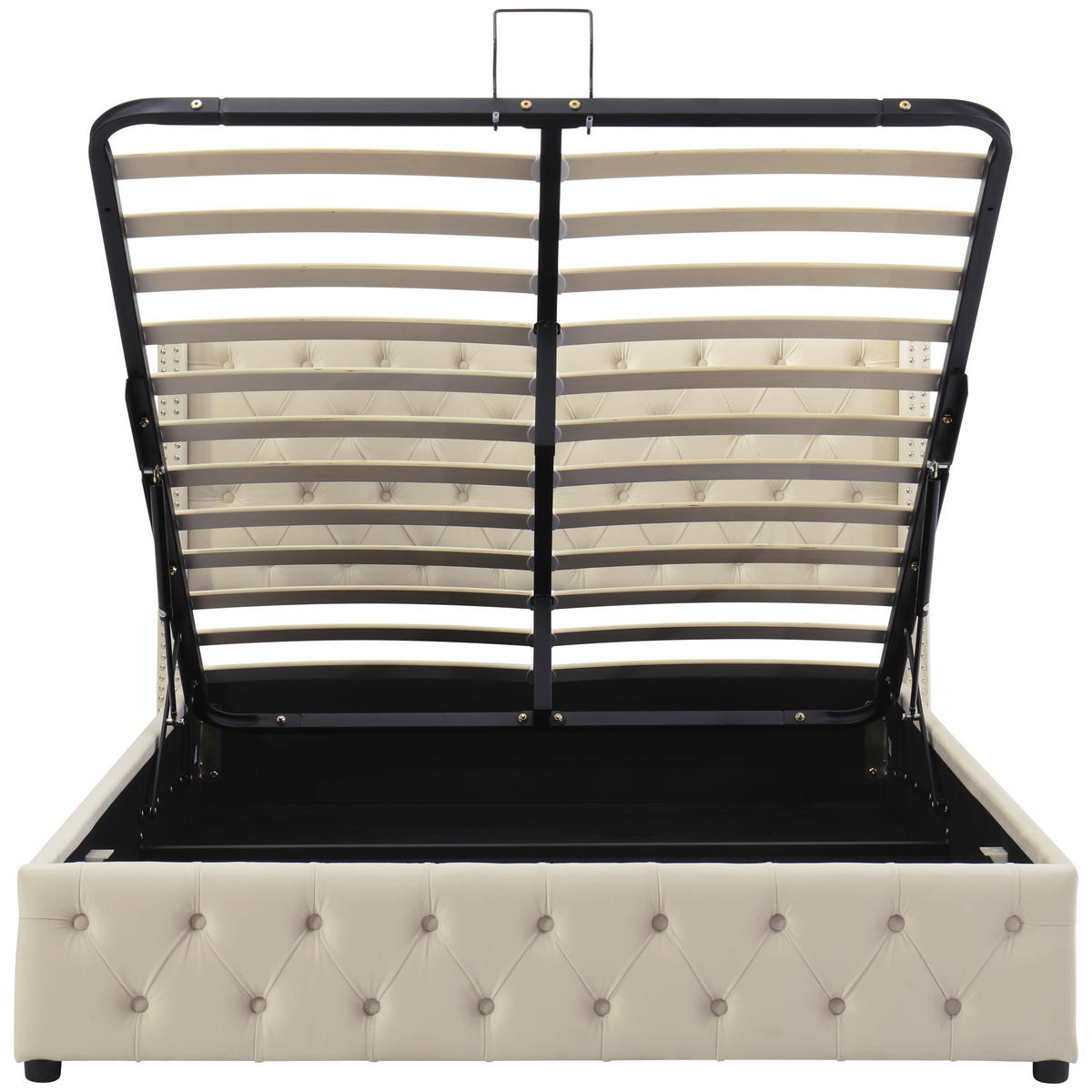POLSTERBETT 140/200 cm beige mit hydraulischem Bettkasten und Chesterfield-Design - Beige, Textil (140/200cm) - OKWISH