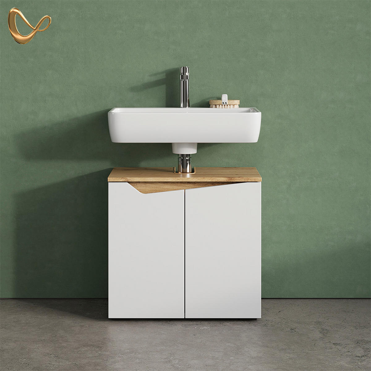 WASCHBECKENUNTERSCHRANK Timavo Weiß 60 x 57.5 cm mit 2 Türen - Weiß/Eiche Artisan, Holzwerkstoff (60/57.5/35cm) - Livinity®