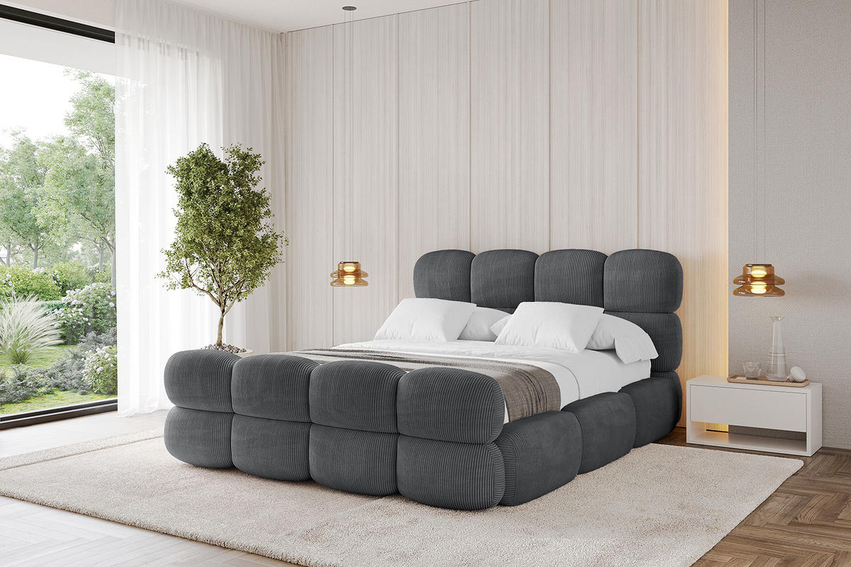 POLSTERBETT mit Bettkasten, Fußteil und Lattenrost, Bett mit Matratze H3/H4 - NOMA-Z 200x200 Dunkelgrau - Anthrazit, Holzwerkstoff/Textil (200/200cm) - ALTDECOR