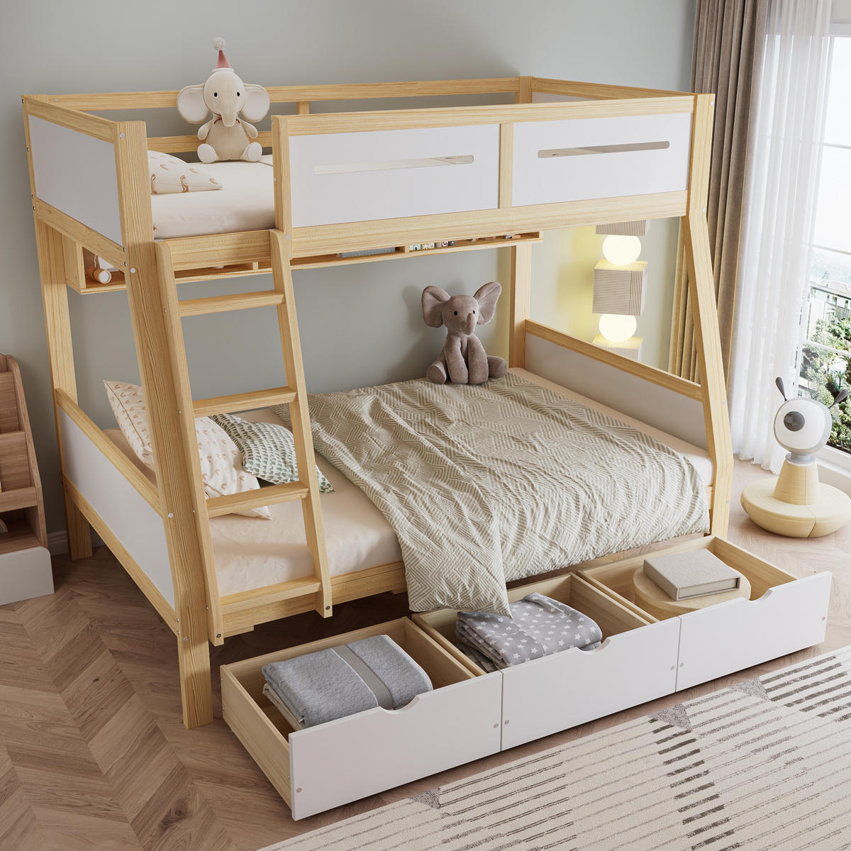 ETAGENBETT Kinderbett Weiß+Natur 90x200/120x200 - Naturfarben, Holz (90/200cm) - ComfortXL