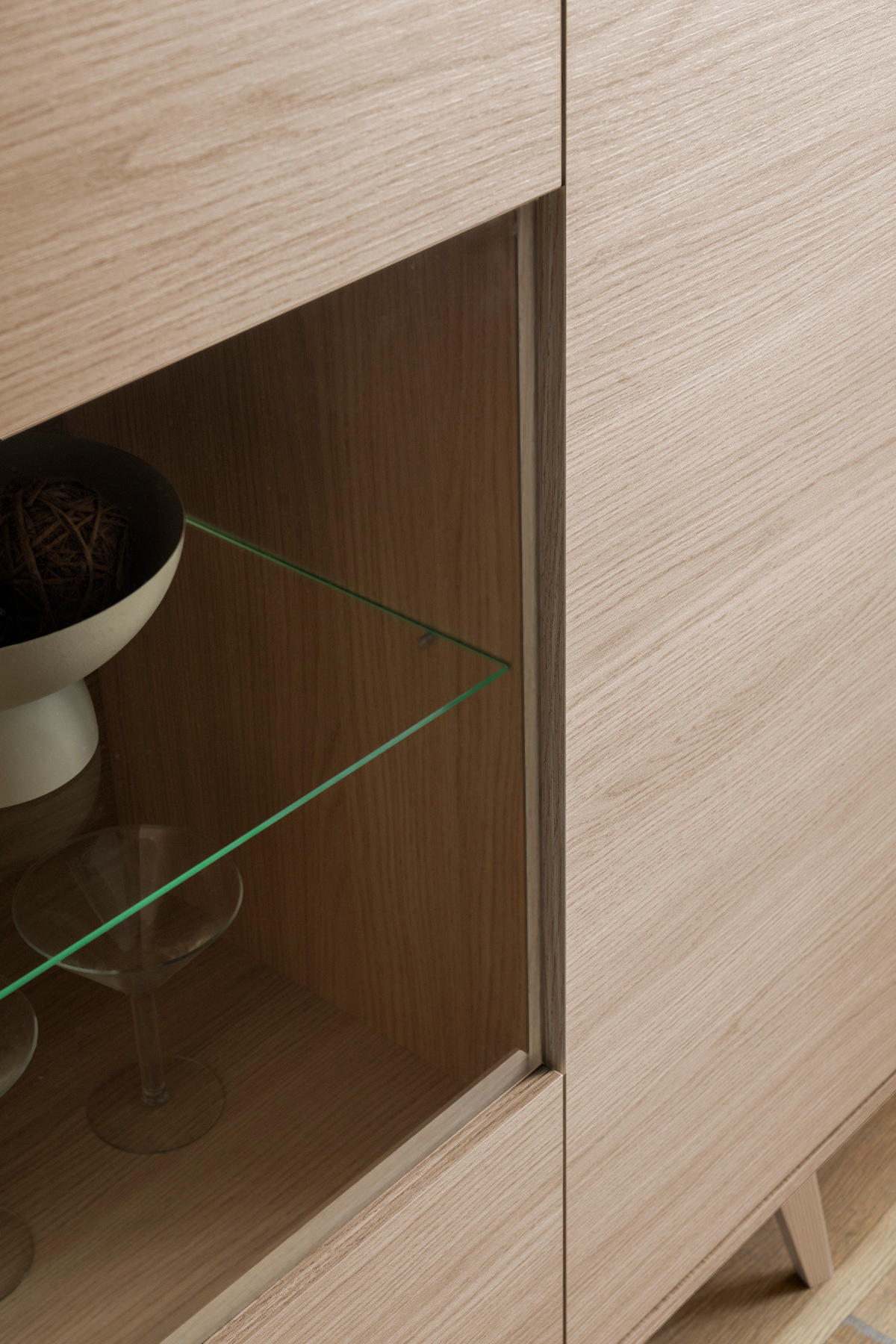 WOHNWAND Eiche natur 4-teilig 290 cm, Wohnkombination mit Push-to-Open - Eichefarben, Glas/Holz (290/170/39cm) - Furn.Design