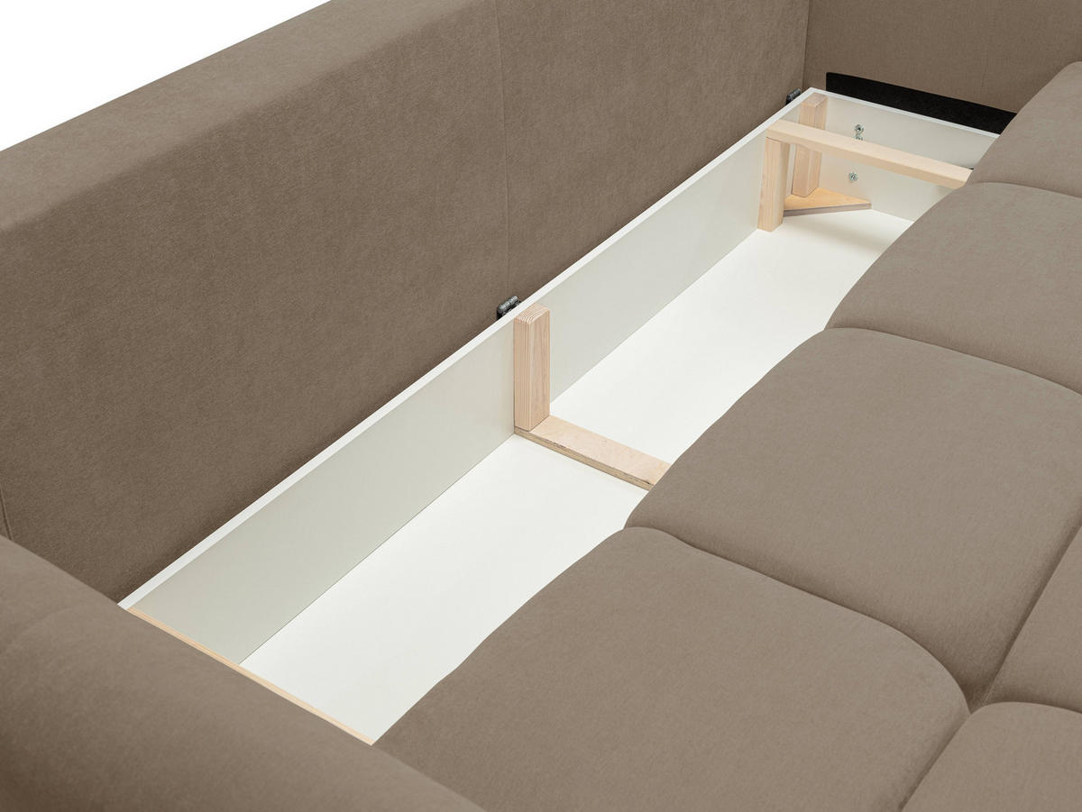 BETTSOFA MODA Beige Chenille-Stoff mit Schlaffunktion - Beige, Holz (245/86/110cm) - MASSENO