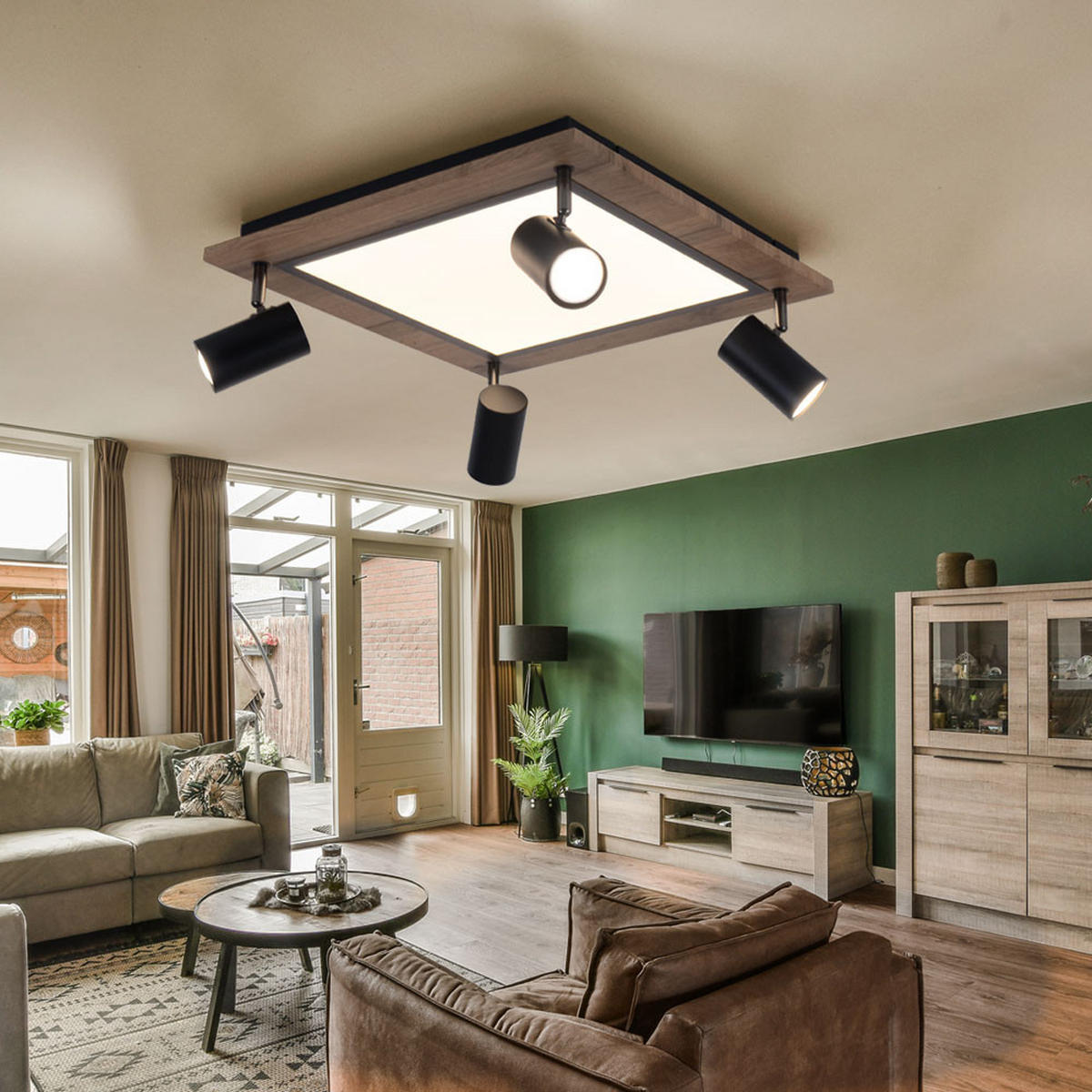 LED DECKENLEUCHTE ULLA Schwarz Holzoptik - Schwarz, Metall (45/45/13cm) - Globo Lighting