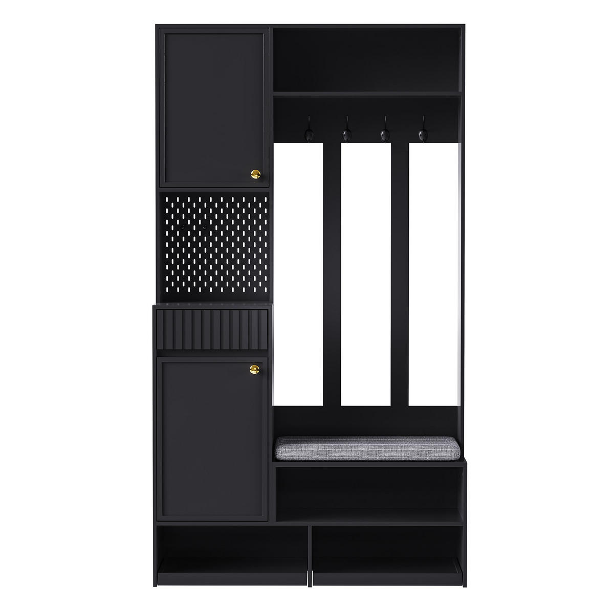 GARDEROBENSET 35/100/180 cm mit Sitzbank, 4 Haken und Schubladen, Schwarz - Schwarz, Holzwerkstoff (100/180/35cm) - Redom