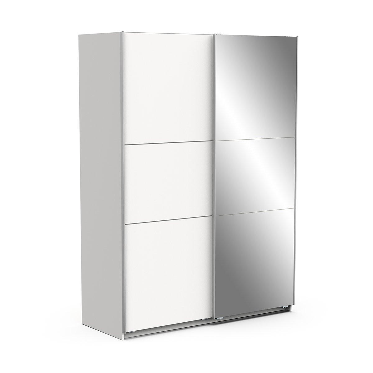 KLEIDERSCHRANK, 2 Schiebetüren mit Spiegel - GHOST - Weiß - 148 x 59,8 x 203 cm - Weiß, Holz (59.9/203/148cm) - Demeyere