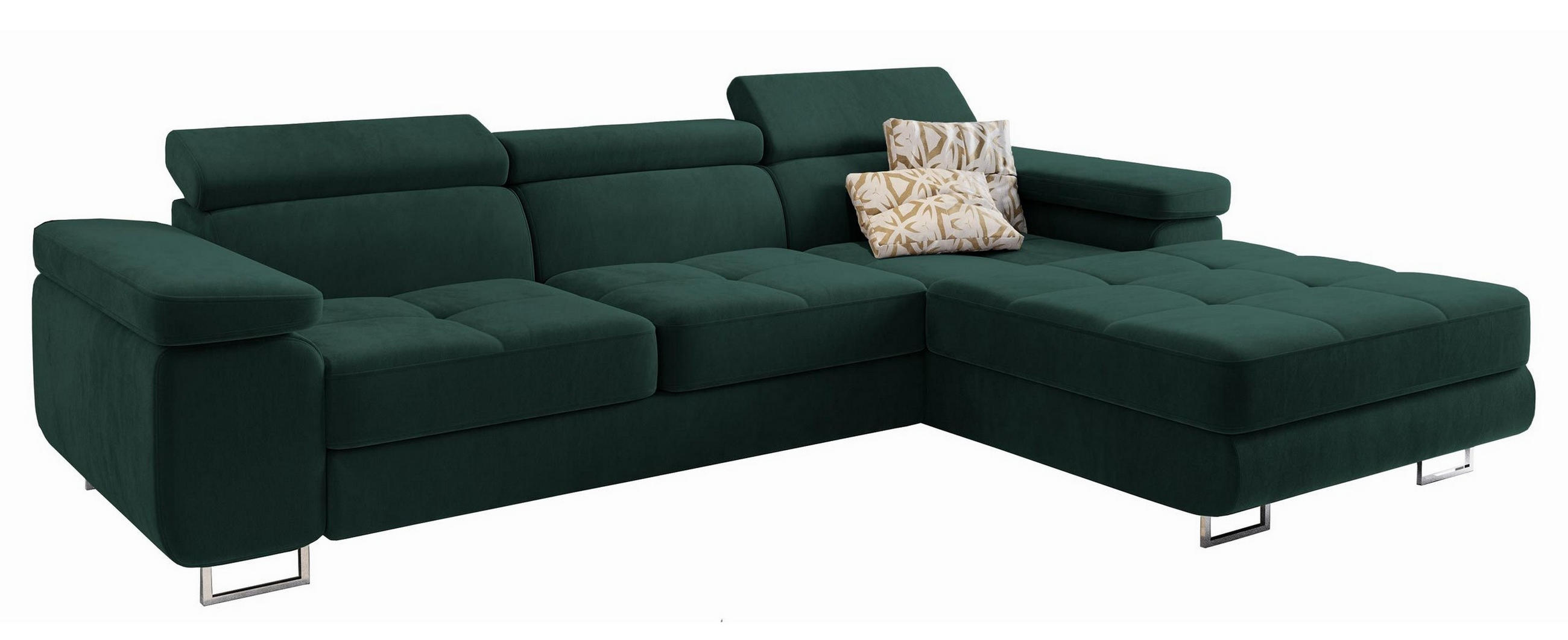 ROHOVÁ SEDAČKA ELMA tmavě zelená - stříbrná/tmavě zelená, kov/dřevo (280/205cm) - MASSENO