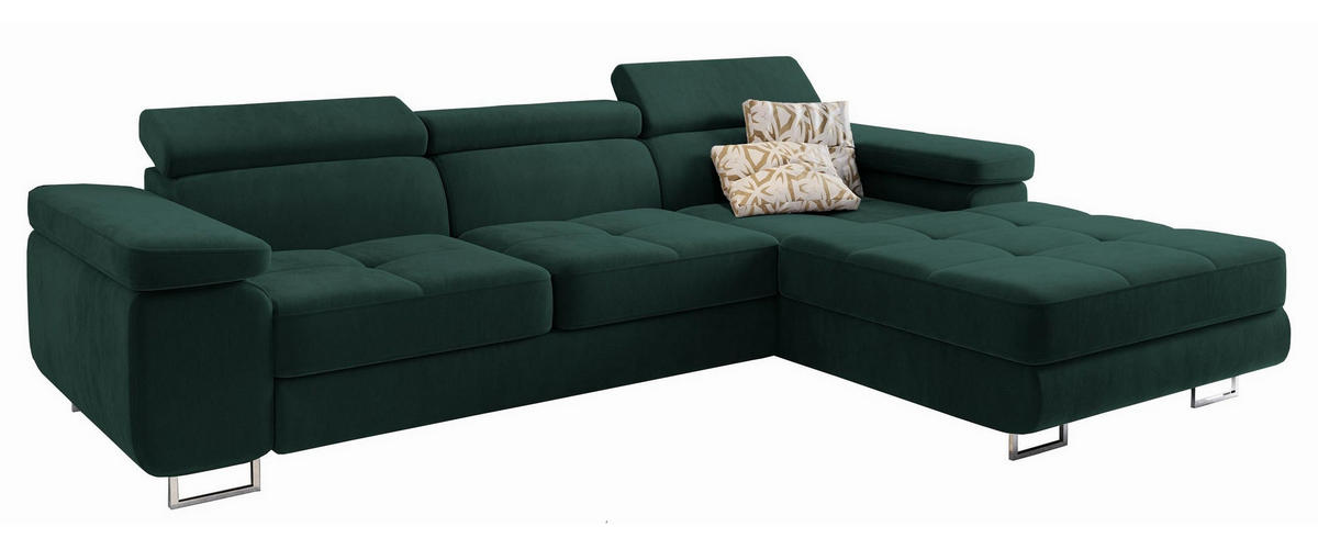 ROHOVÁ SEDAČKA ELMA tmavě zelená - stříbrná/tmavě zelená, kov/dřevo (280/205cm) - MASSENO