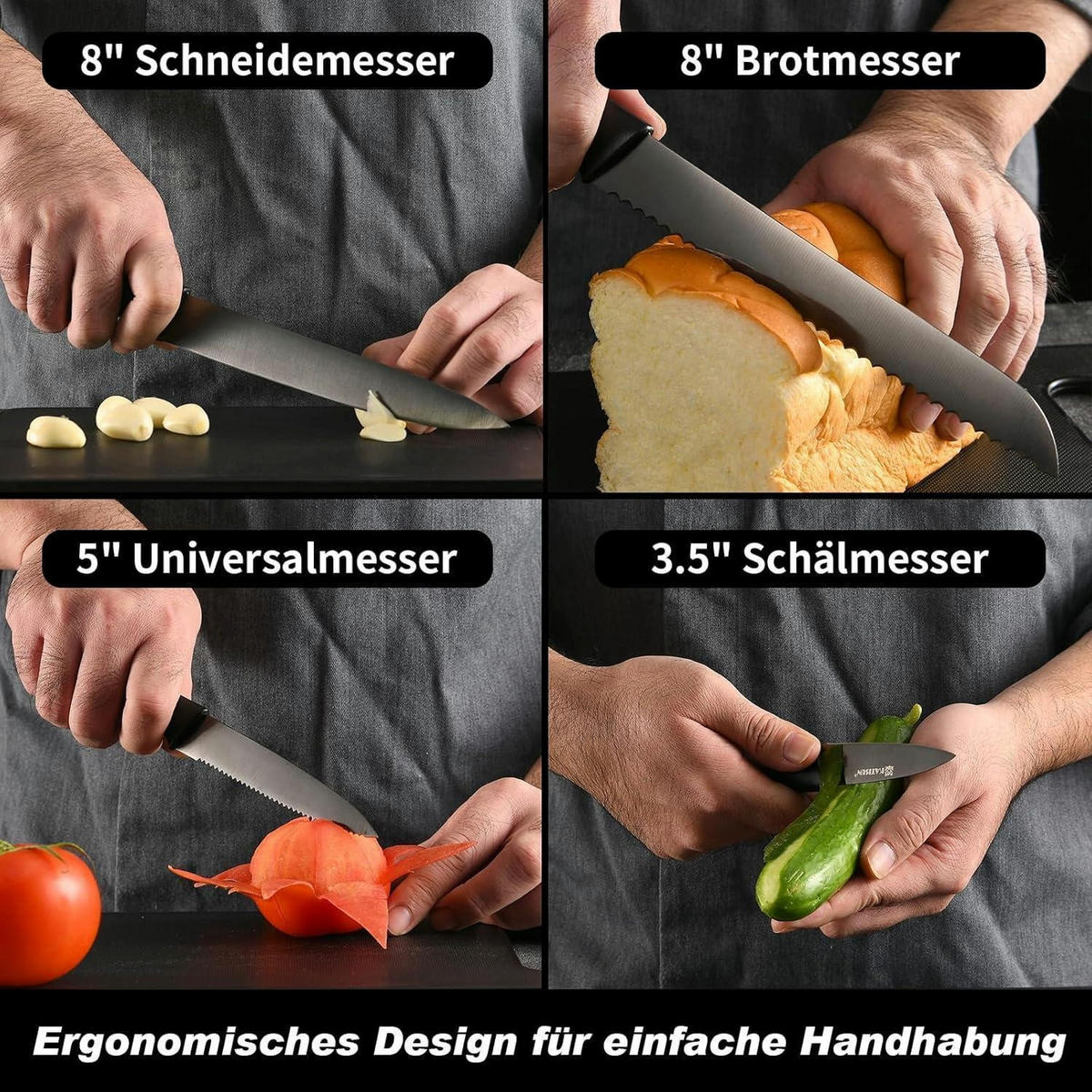KÜCHENMESSERSET 15-teiliges Set mit integriertem Schärfer und Titannitrid-Beschichtung - Multicolor, Metall