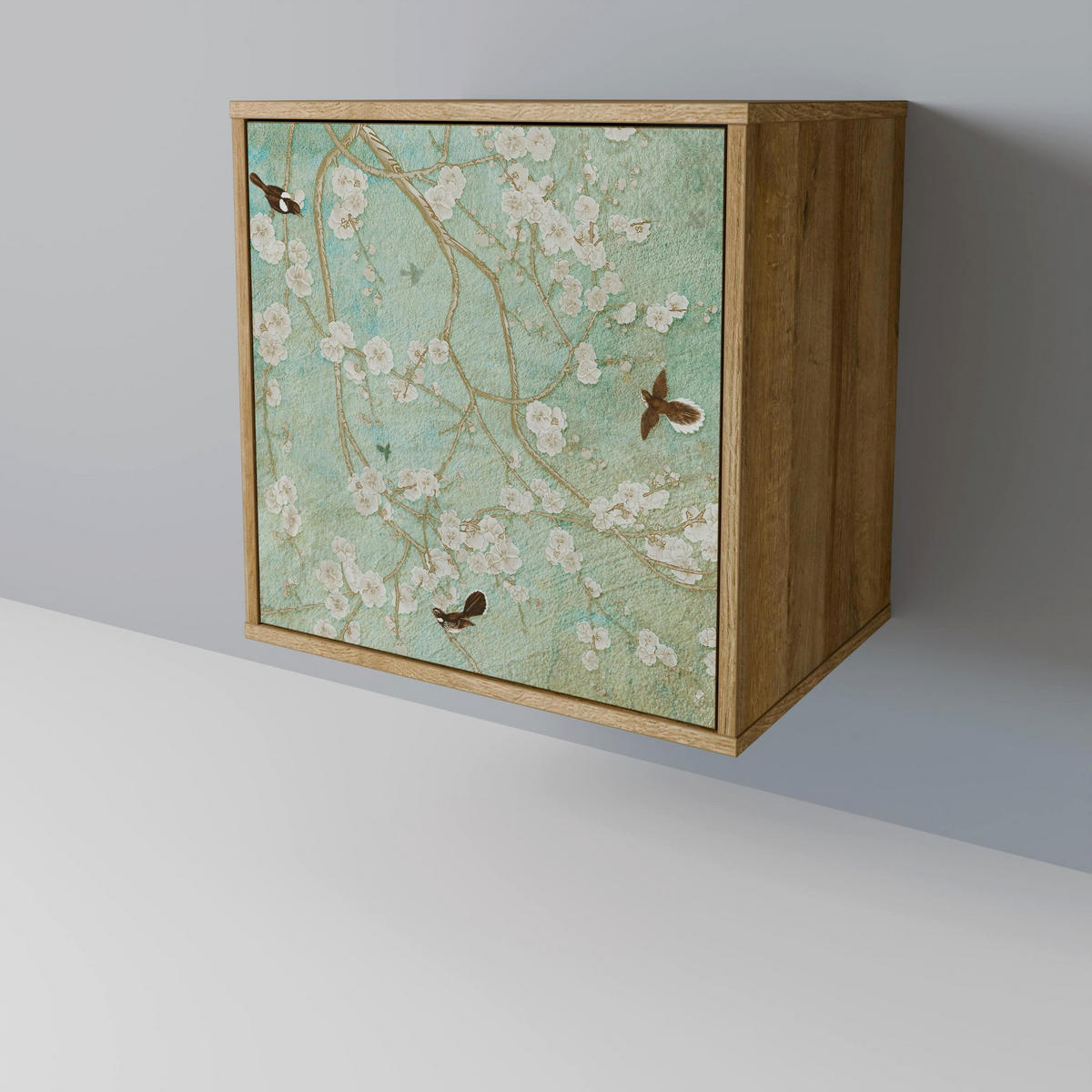 SIDEBOARD BLOOMING CHARM, Eichefarben, 57,5x42x67,5 cm, Schwarze Metall-Rahmenfüße - Eichefarben/Multicolor, Holzwerkstoff/Metall (57.5/67.5/42cm) - SpaceRebels