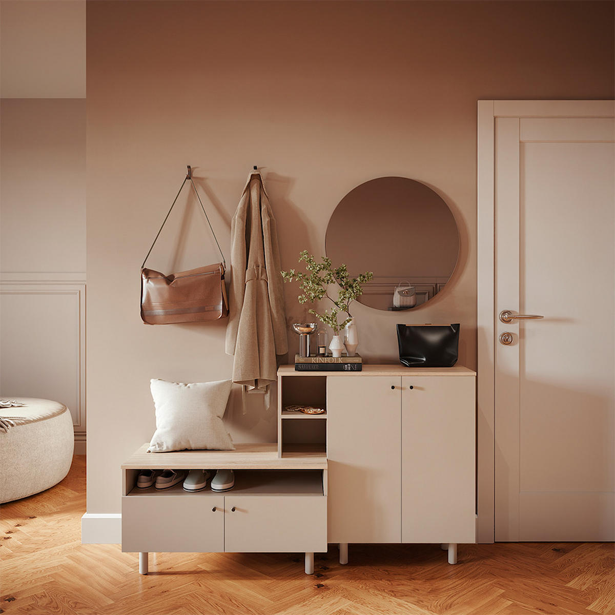 FLURSCHRANK Elano, Greige/Eiche, 140 x 80 cm - Greige/Eichefarben, Holzwerkstoff (140/80/40cm) - Vicco