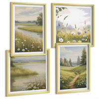 BILDER SET 4er Set - 50x50 cm & 40x60 cm Goldrahmen - Frühlingslandschaft Flusswiese - Goldfarben, Kunststoff (50/50cm) - TULUP