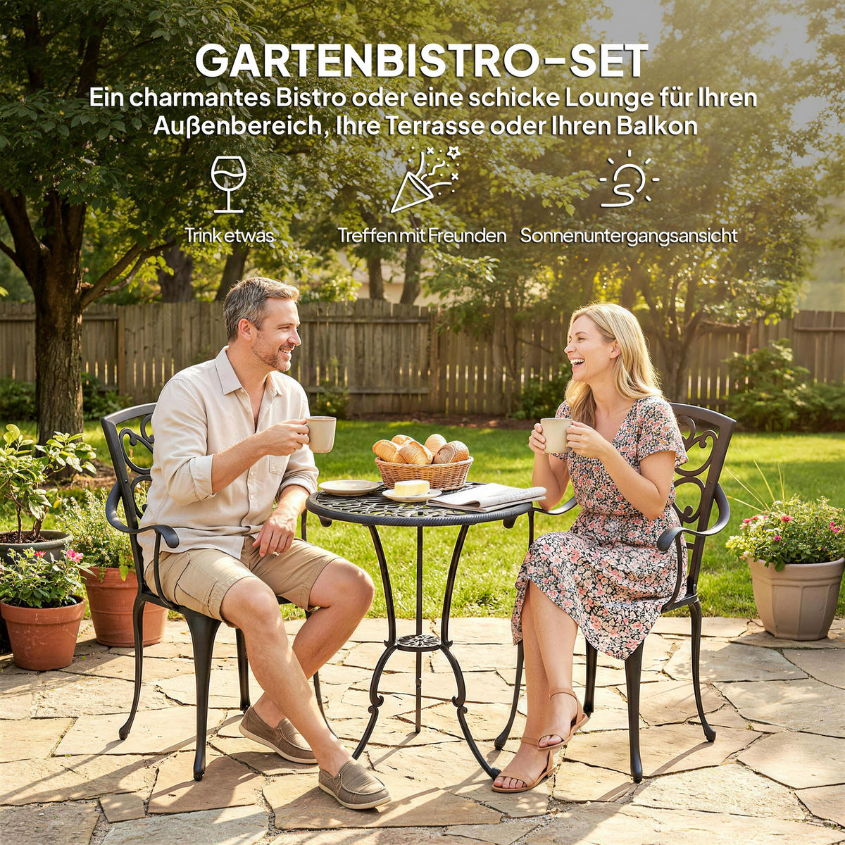 BISTRO-SET 3er Set Gussaluminium Schwarz - Schwarz, Metall - Outsunny