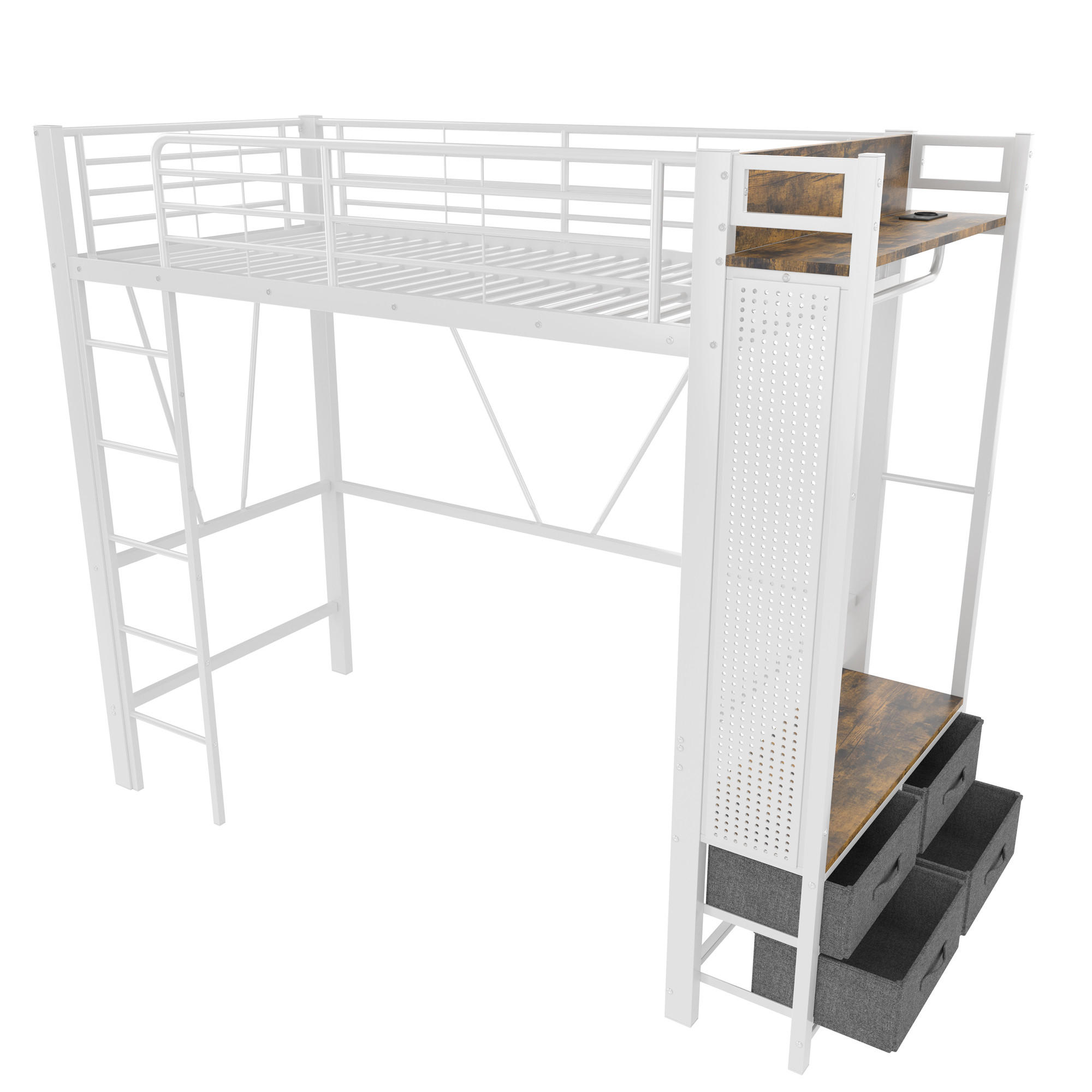 HOCHBETT 90/200 cm DE-04677, mit LED, 4 Schubladen und Trockenstab in Weiß - Weiß, Metall (90/200cm) - ComfortXL