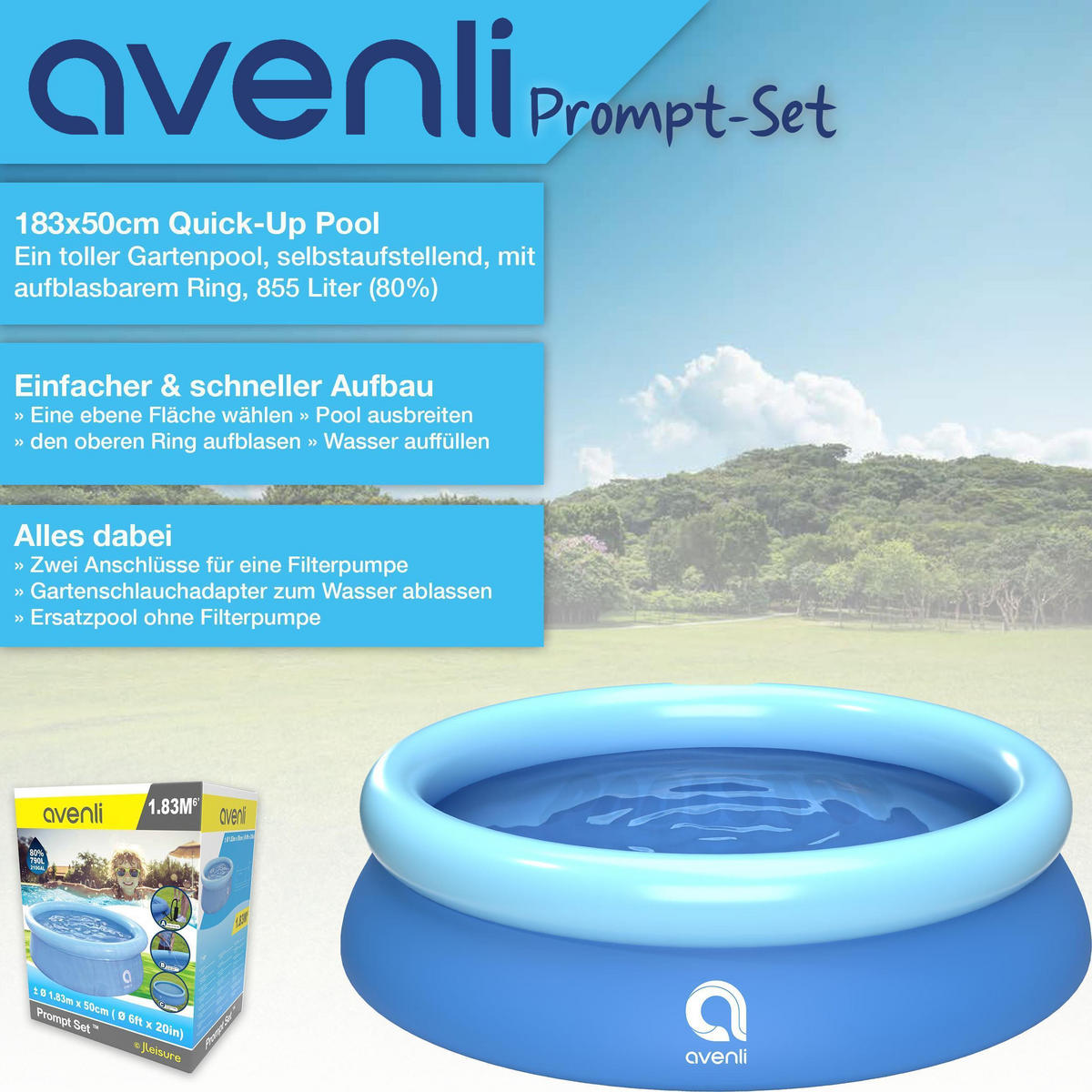 POOL Aufstellpool Planschbecken Prompt Set rund 183x 0 cm blau - Blau, Kunststoff (183/50/183cm) - Avenli