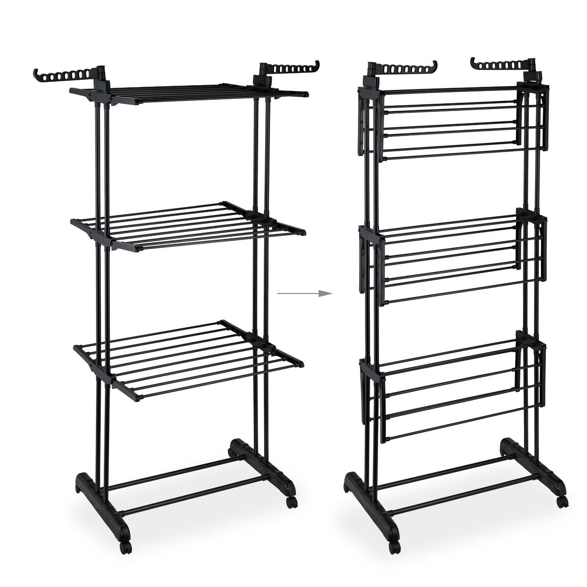 SUŠIAK na prádlo - čierna, kov/plast (126/179/63.5cm) - Relaxdays