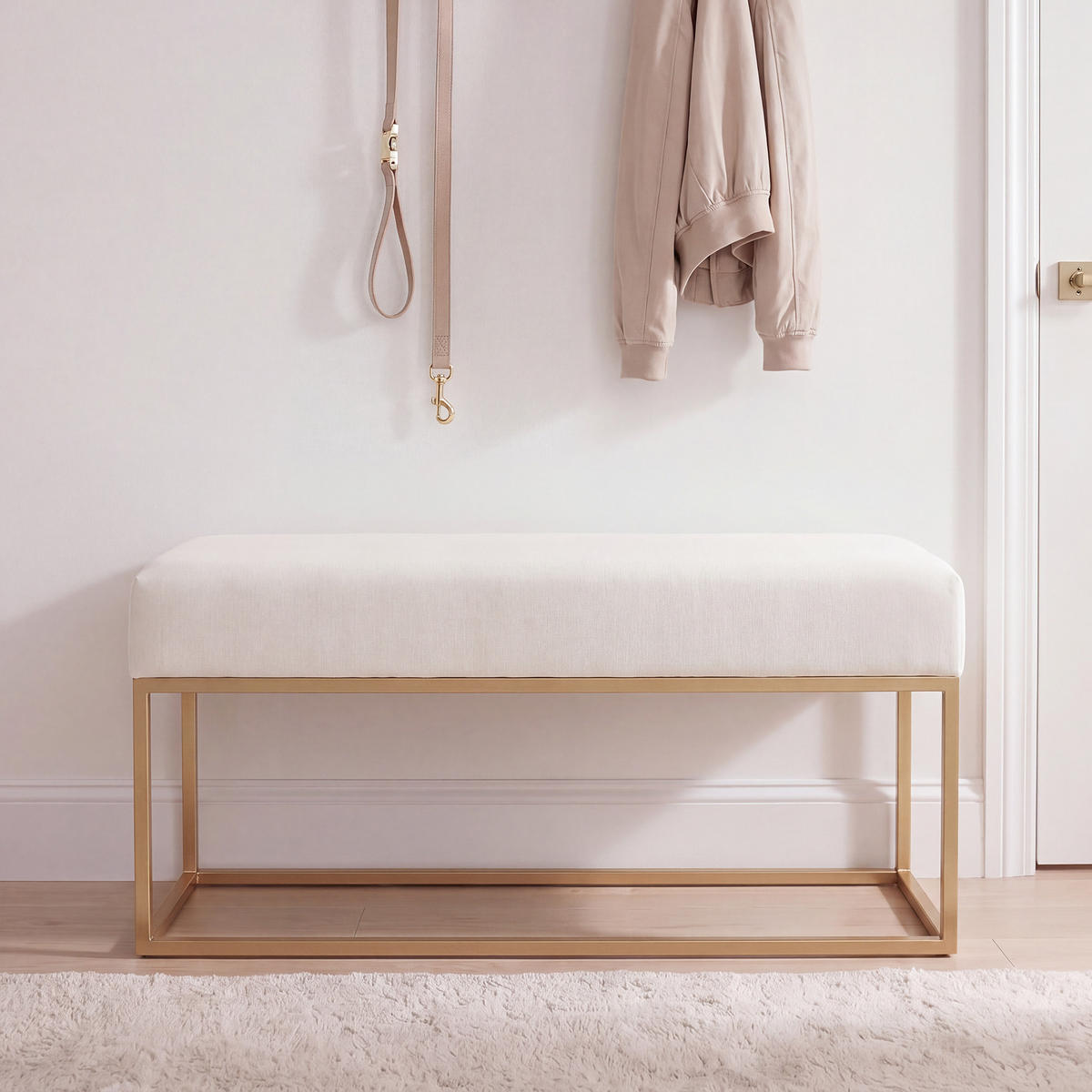 POLSTERBANK STELLA 90 cm Metallgestell, Gold / Creme - Goldfarben/Creme, Textil/Metall (90/44/30cm) - Idohome