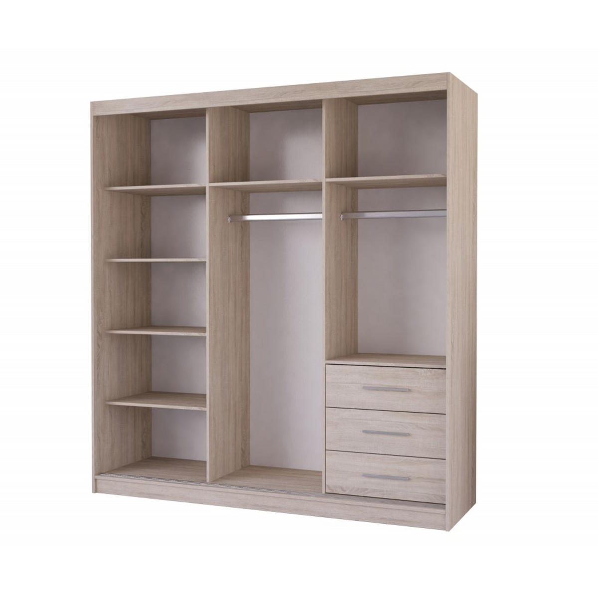 SCHIEBETÜRENSCHRANK - KALLAS Sonoma + Zirbelkiefer - Sonoma Eiche, Holzwerkstoff/Metall (203/218/61cm) - Möblo