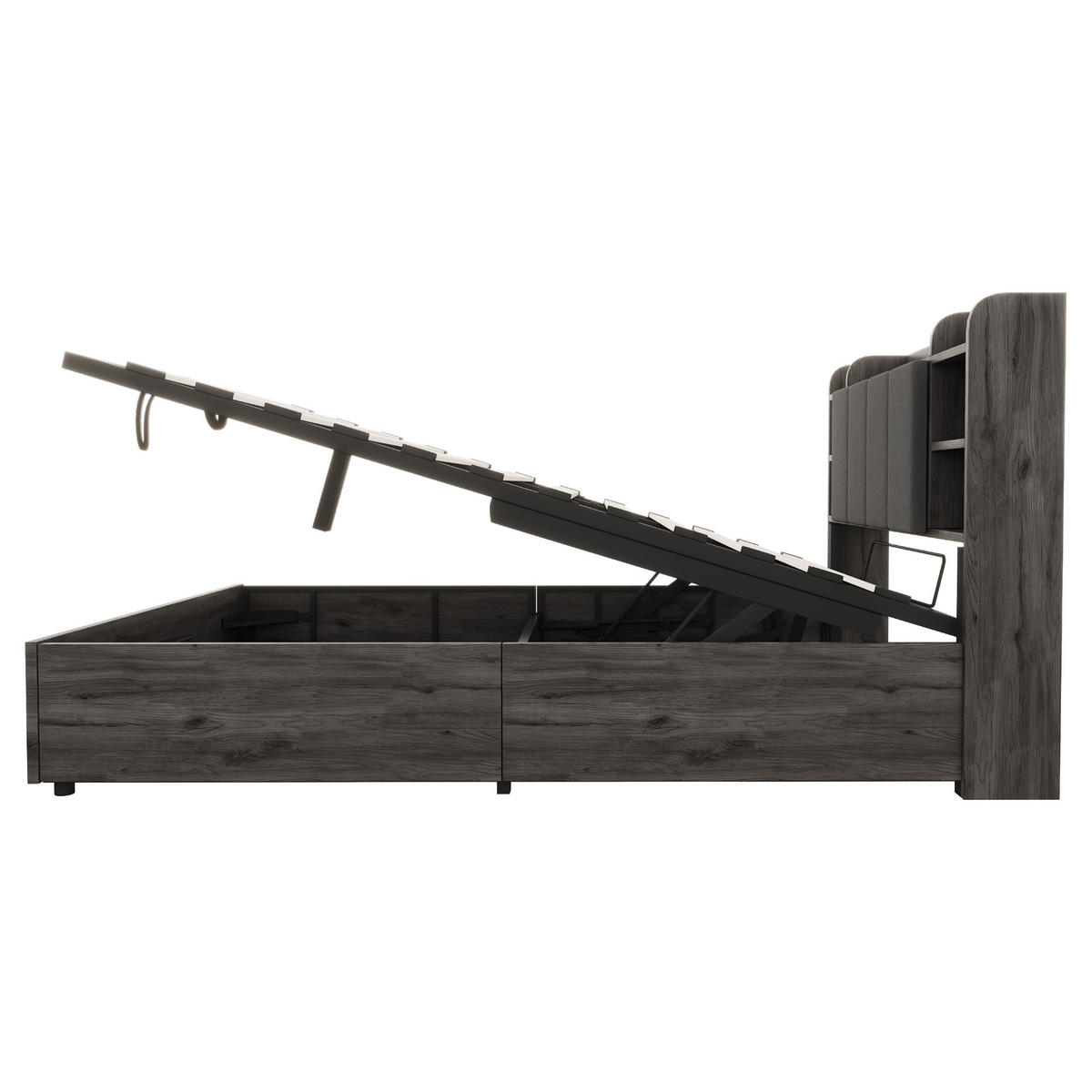 POLSTERBETT 140/200 cm Grau mit Stauraum, Ausgestattet mit USB und Tape-C-Steckdose - Grau, Holz (140/200cm) - Oxeza