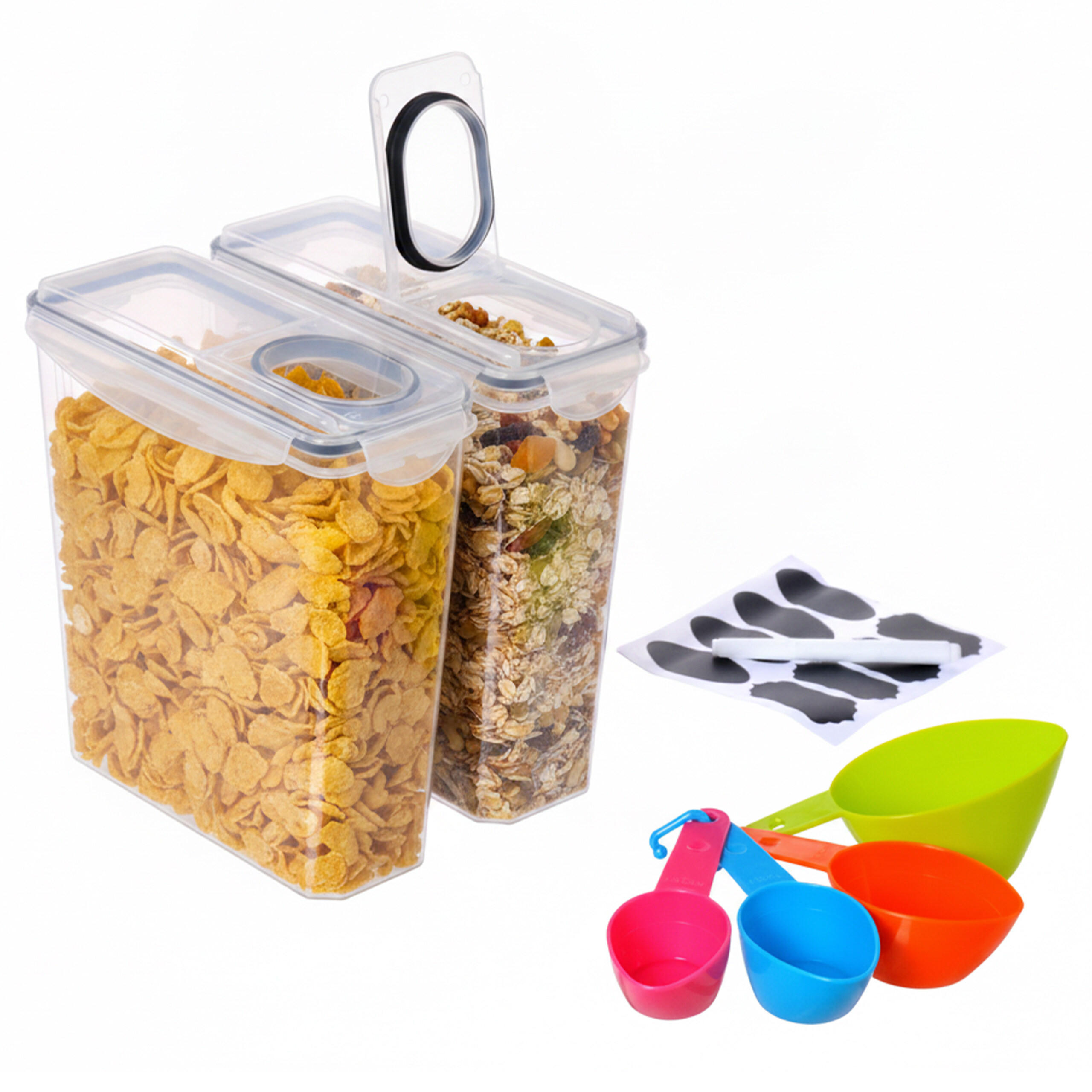 FÖRVARINGSBURKAR Transparent Svart 2-pack 3,7 l lufttäta - Transparent, Plast - Relaxdays