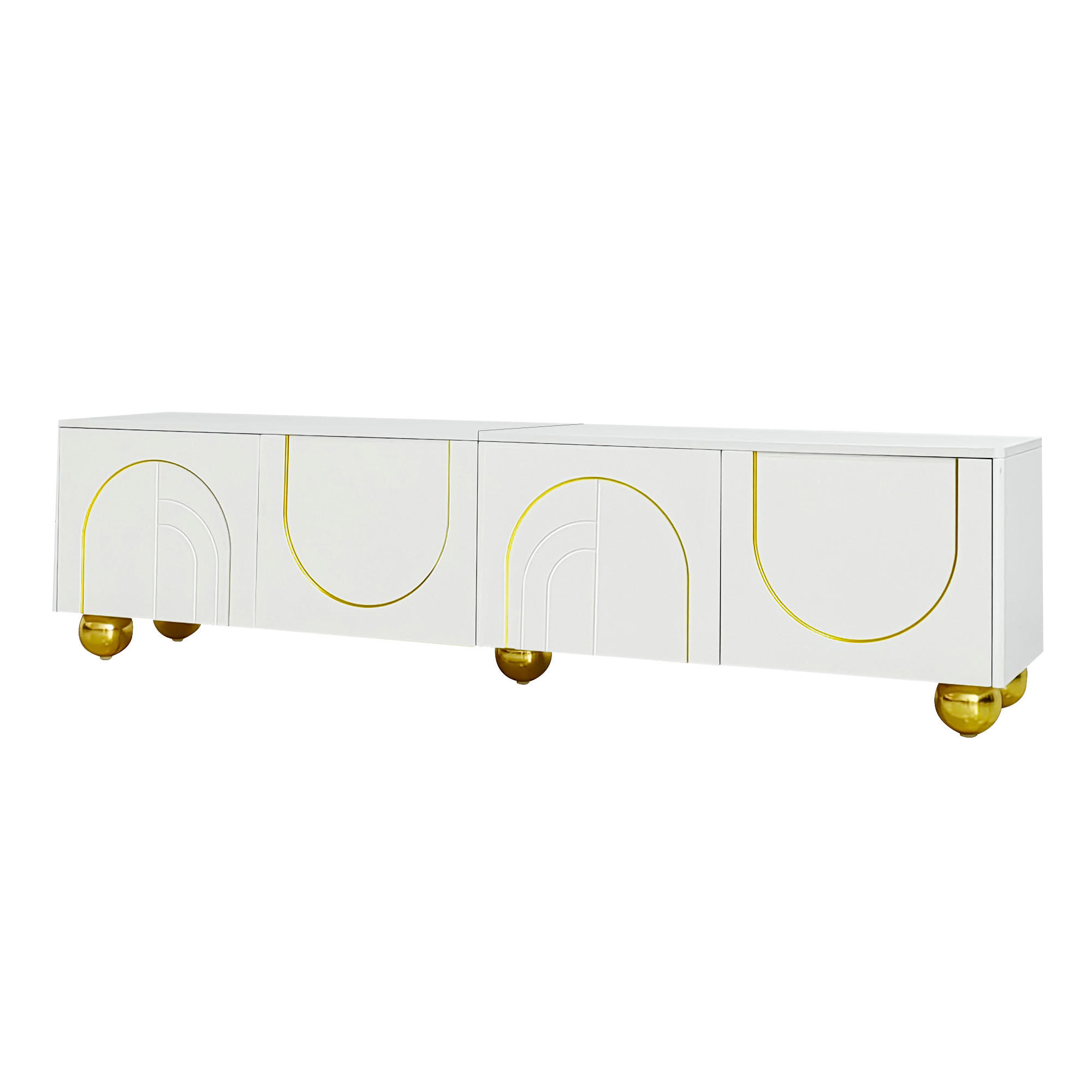 TV-RACK 170x38x44cmLowboard weißgold mit strukturierten Türen - Weiß, Holz (44.5/29.59/55.5cm) - Raelunyi