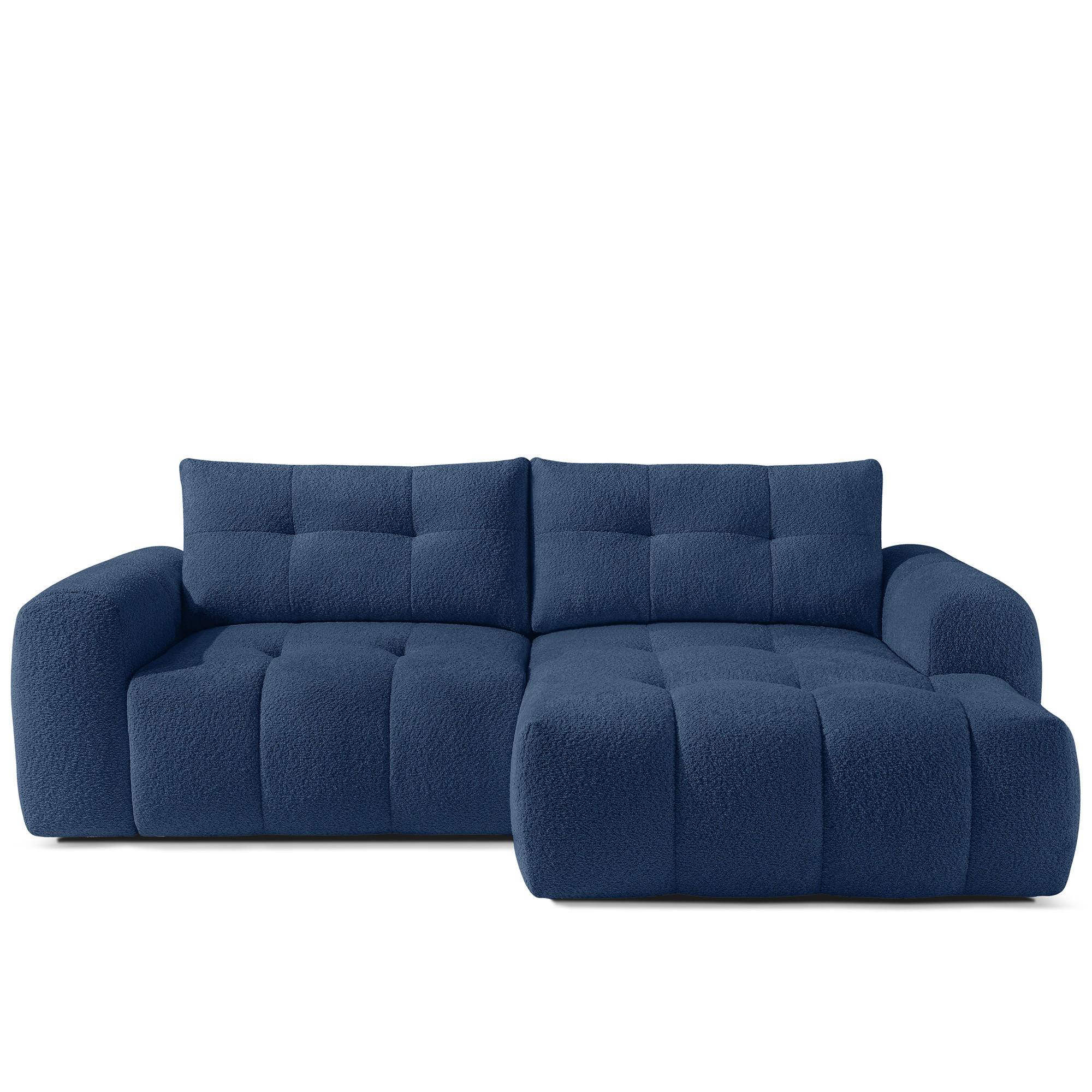 ECKSOFA RECHTS RAVIA, Bouclé, Marineblau - Dunkelblau, Holz/Textil (256/104cm) - KONSIMO®