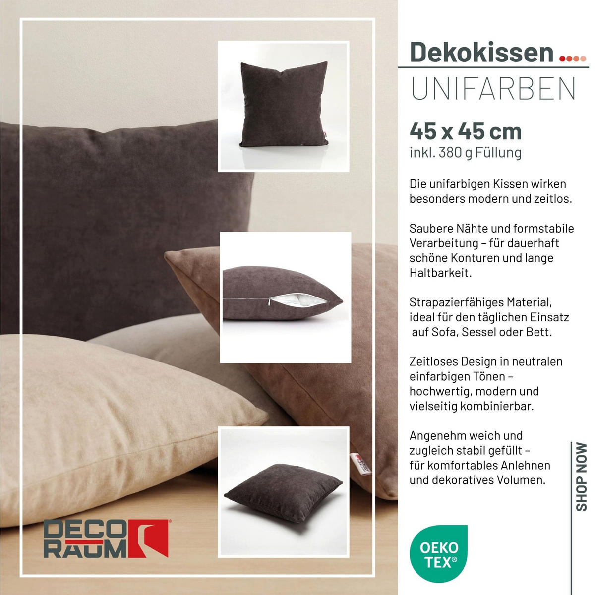 DEKOKISSEN Uni Anthrazit 45x45 cm mit Füllung - Anthrazit, Textil (45/45cm) - Deco-Raum