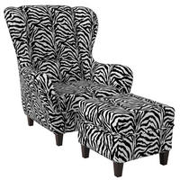 OHRENSESSEL Sofia Relaxsessel mit Hocker | Design Tierfellimitat Zebra - Ecru, Textil (92/68/95cm) - Supellex