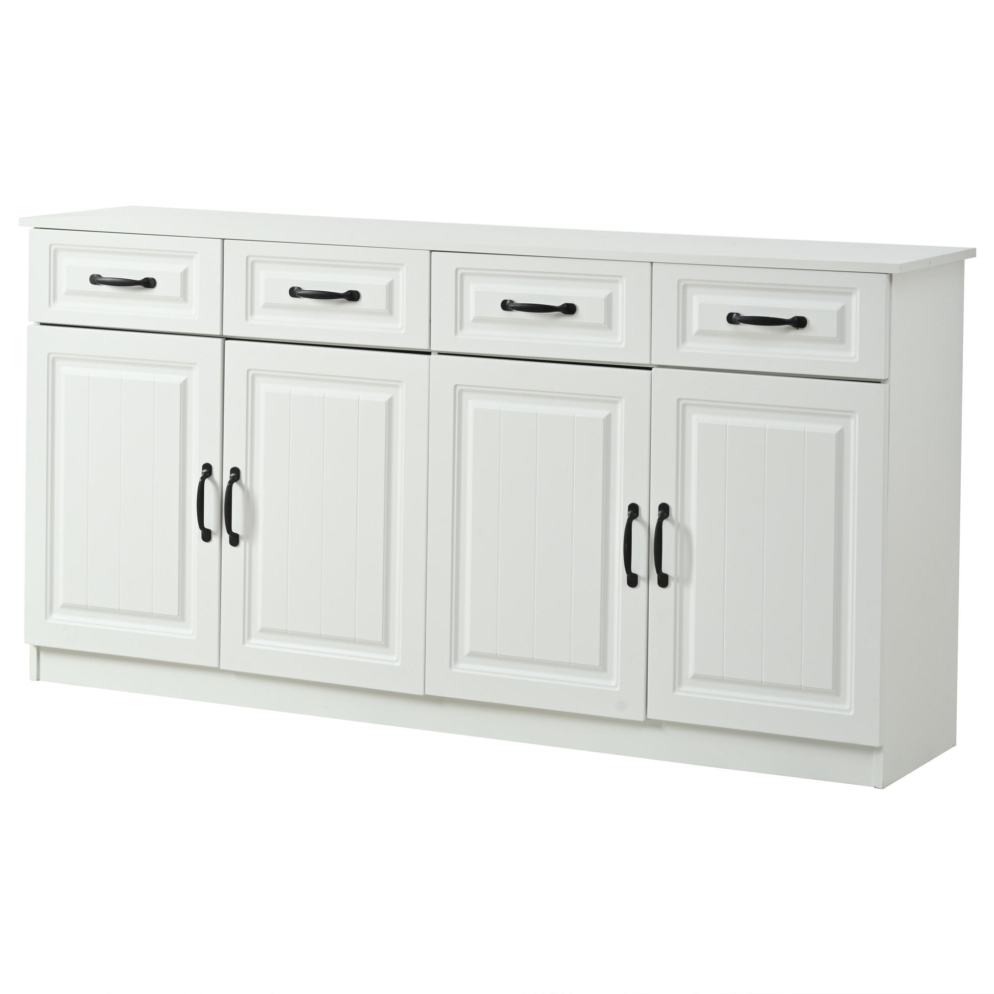 SIDEBOARD in Weiß Kommode mit verstellbarer Einlegeboden für Flur, Wohn-, Büros, B160/T35/TH80cm - Weiß/Naturfarben, Holzwerkstoff/Metall (160/80/35cm) - STILVORA