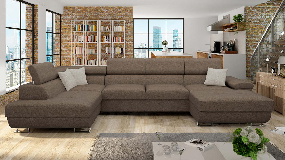 WOHNLANDSCHAFT Cotere Bis, Seite: Links - Braun, Holz (345/91/202cm) - MIRJAN24