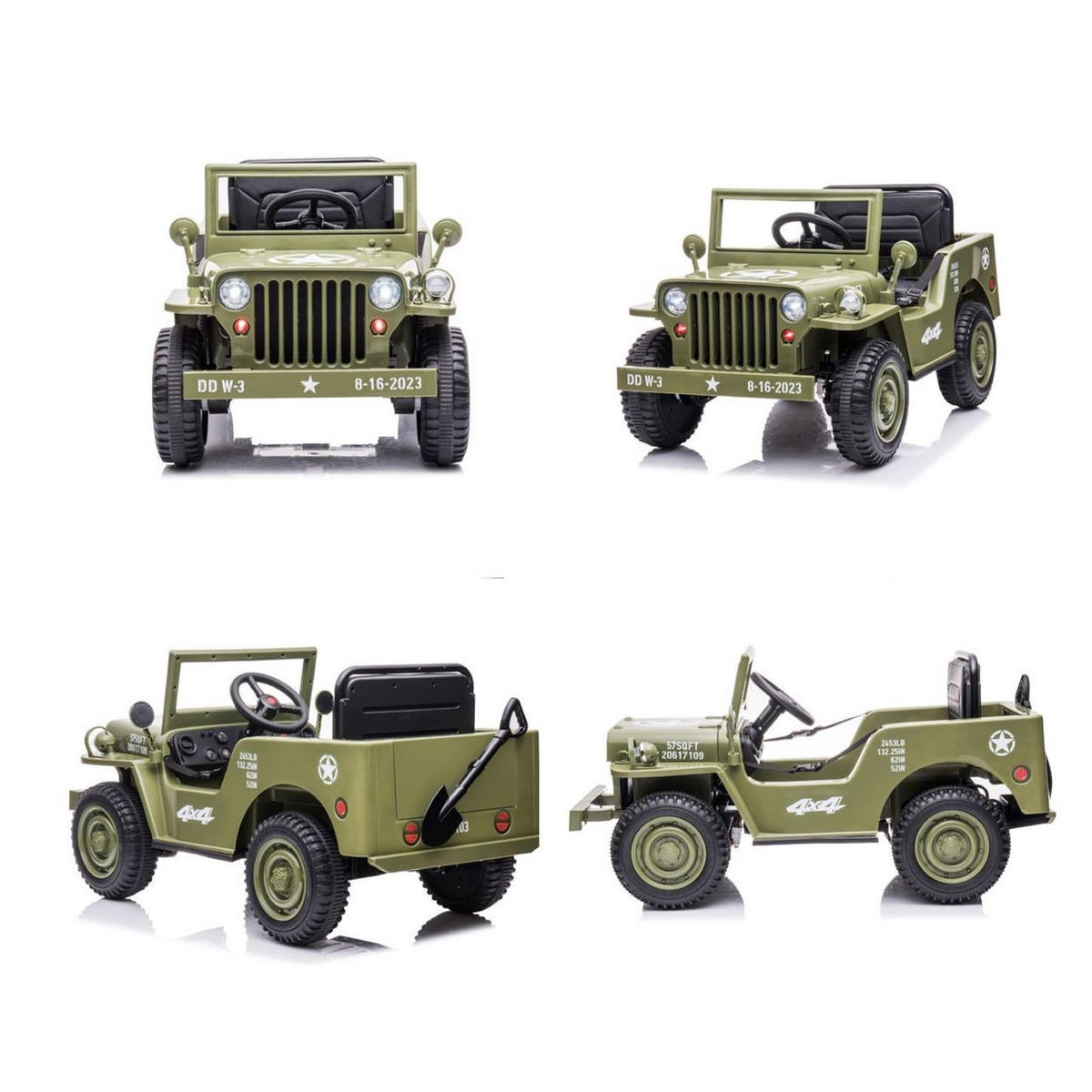 KINDER ELEKTROAUTO Offroad Militär grün Allradantrieb, EVA-Reifen, Kunstledersitz, 12V 7Ah Akku, Fernbedienung - Grün, Kunststoff (110/59/60cm) - Es-Toys