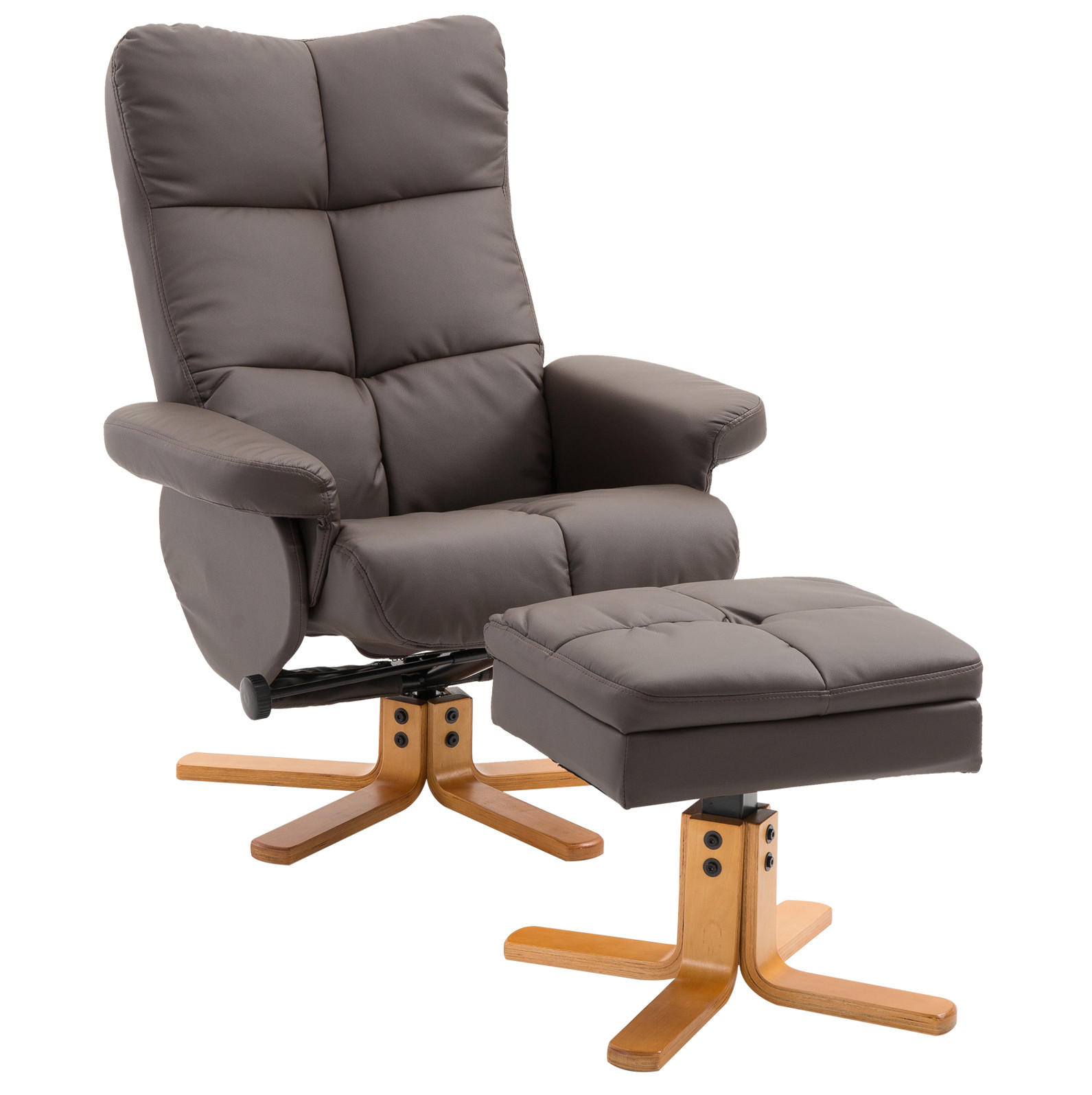 RELAXSESSEL 80/86/99 cm in Braun mit Hocker, Liegefunktion und Stauraum - Braun, Holz (86/99/80cm) - Flora Grace