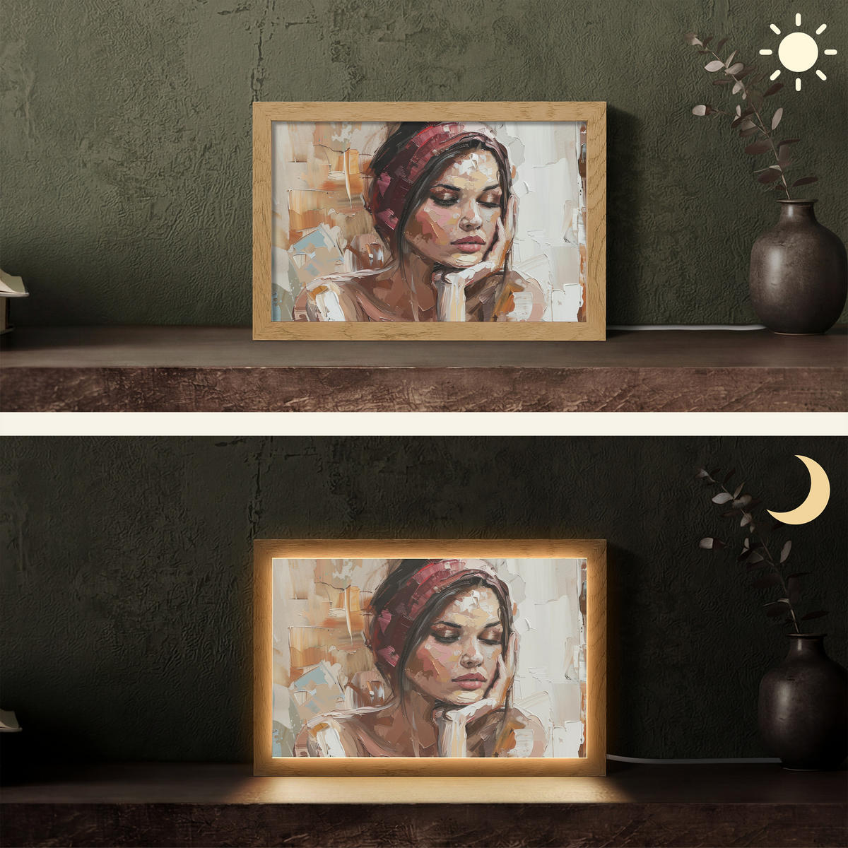 TISCHLEUCHTE Frau - Lackierung - Porträt - Modern 30x20 cm - Bronzefarben, Holzwerkstoff (8/30/20cm) - OnlyWow