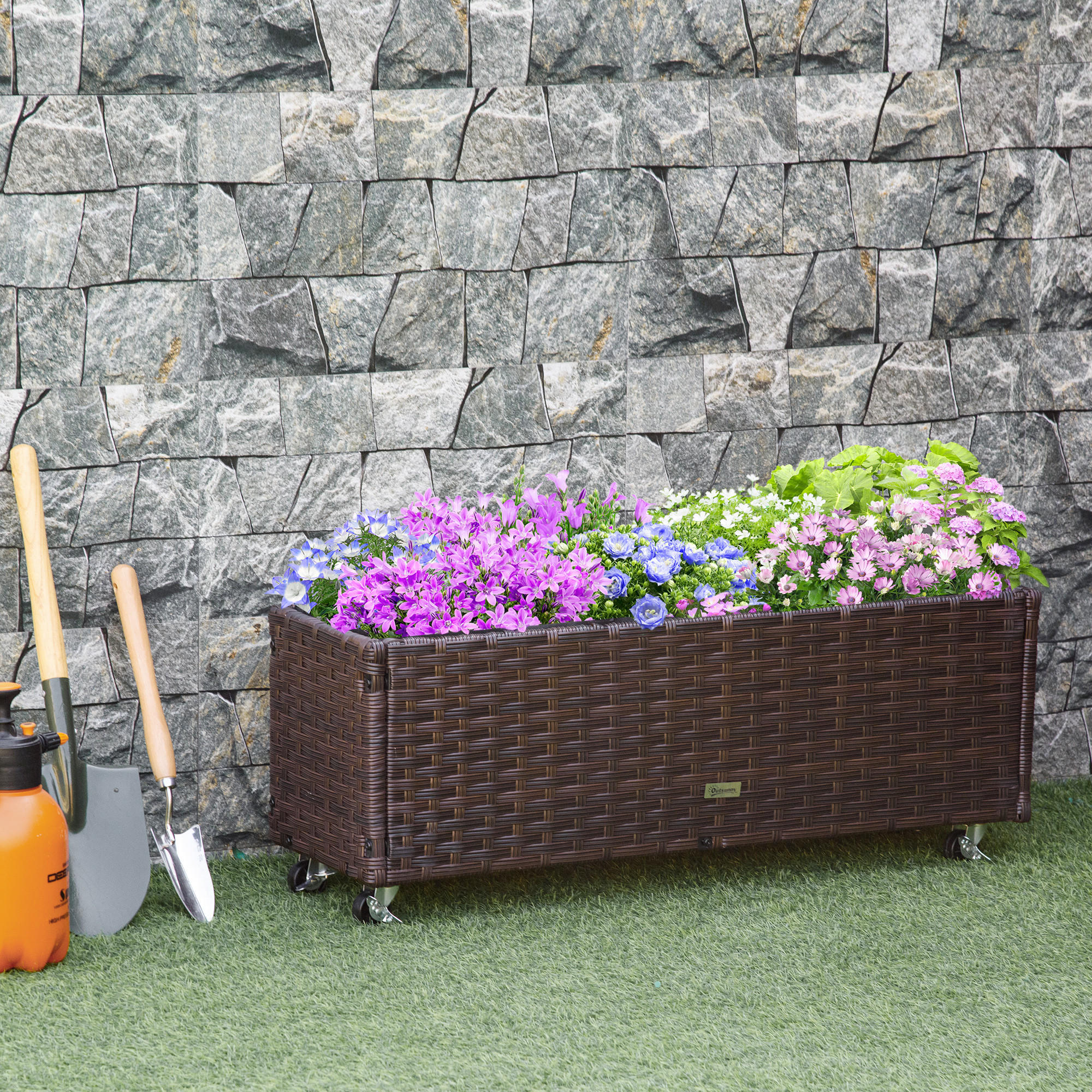 HOCHBEET, Poly Rattan, Kaffee-Braun - Braun, Metall (31/36/94.5cm) - Outsunny