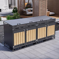 MÜLLTONNENBOX 4er Set Hydraulik Deckel Holzoptik Schloss - Schwarz, Metall (262/116/79cm) - LEBENLANG