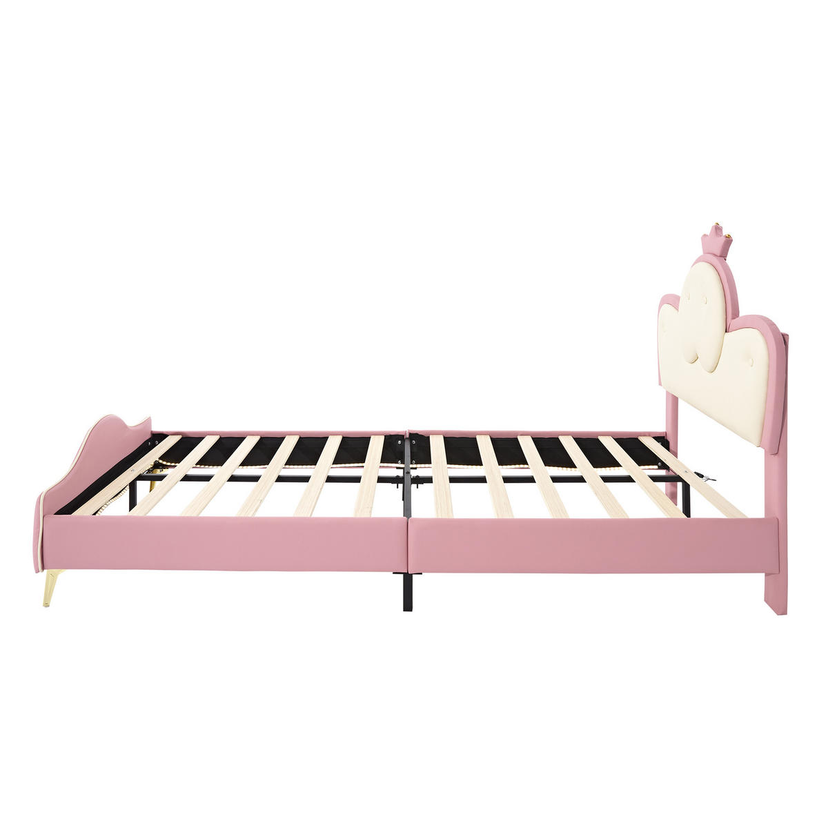 POLSTERBETT 90/200 cm DE-02287, in Rosa/Weiß, mit Kronen-Kopfteil, LED und weichen Schutzkanten - Pink, Holz (90/200cm) - ComfortXL