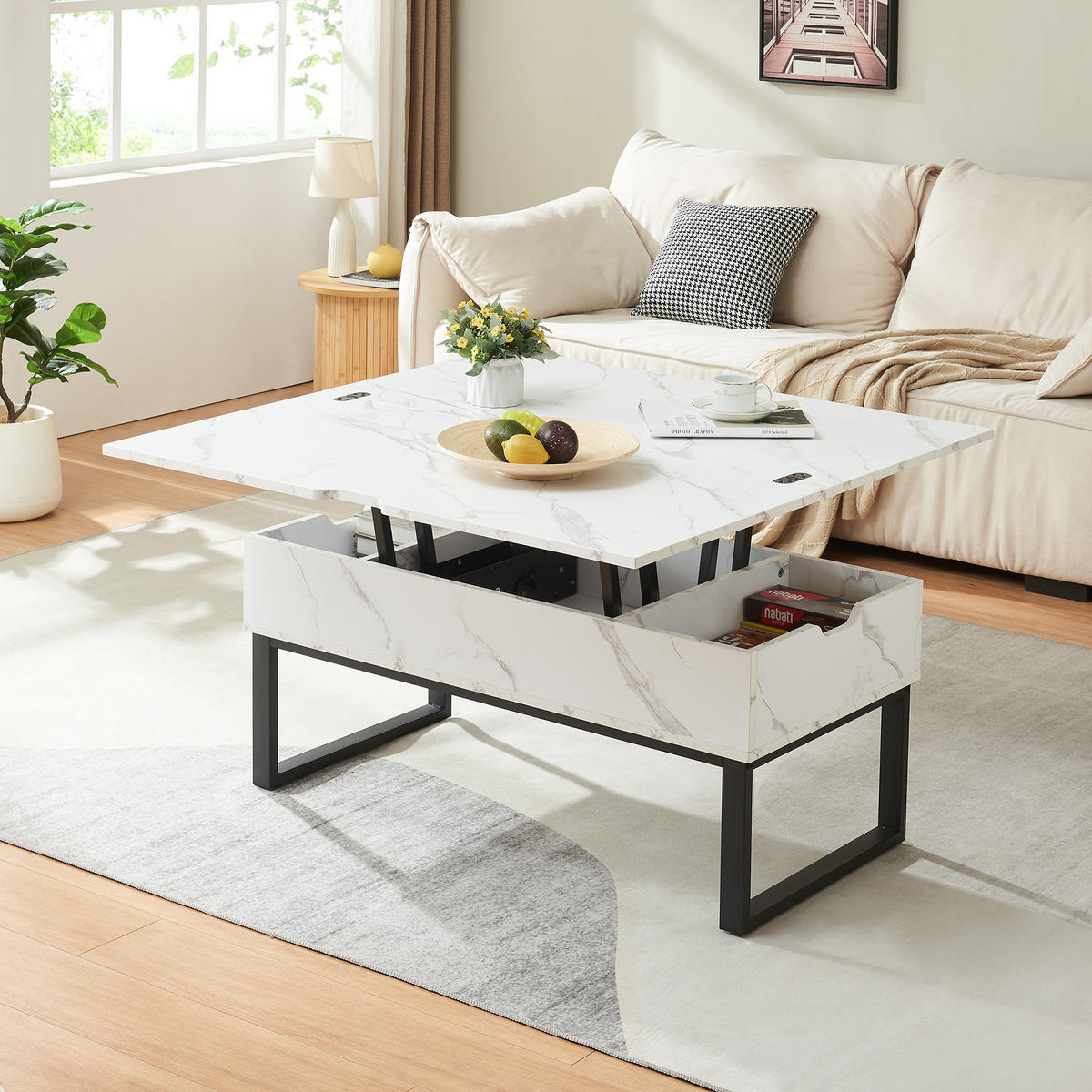 COUCHTISCH Rauli 100/50/47 cm - Weiß, Holzwerkstoff/Metall (50/100/47cm) - [en.casa]