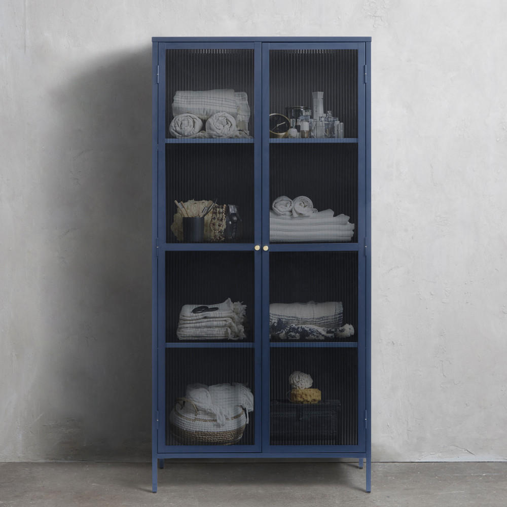 VITRINE - Metall - Blau - Blau, Metall (90/190/40cm) - Drawer
