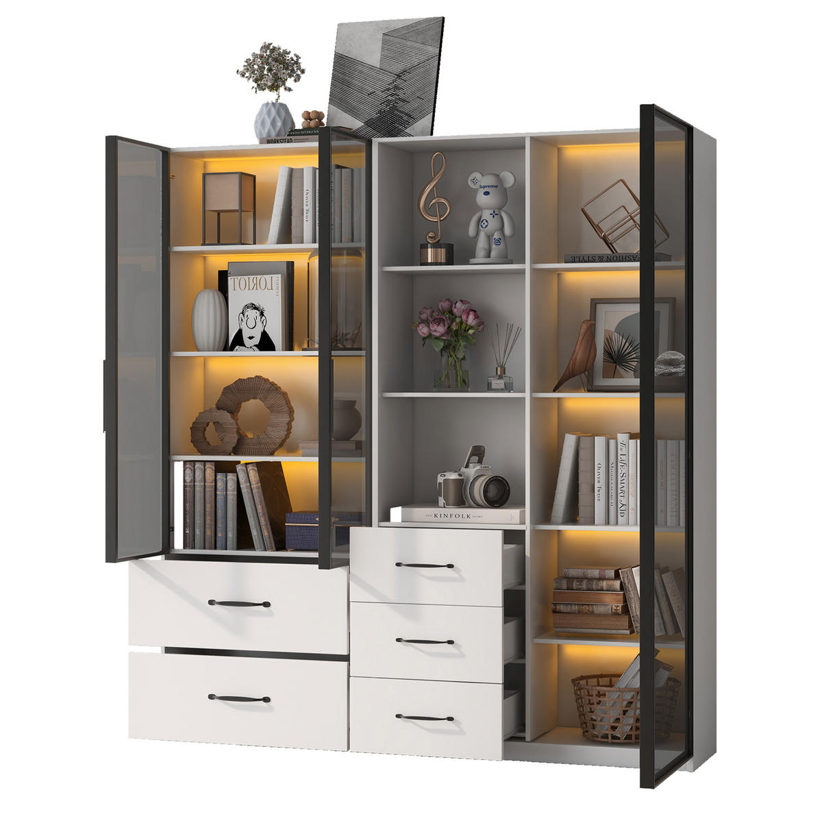 HIGHBOARD 140/40/160 cm in Weiß mit LED-Beleuchtung und Sicherheitsglas - Weiß, Holzwerkstoff (140/160/40cm) - Flora Grace