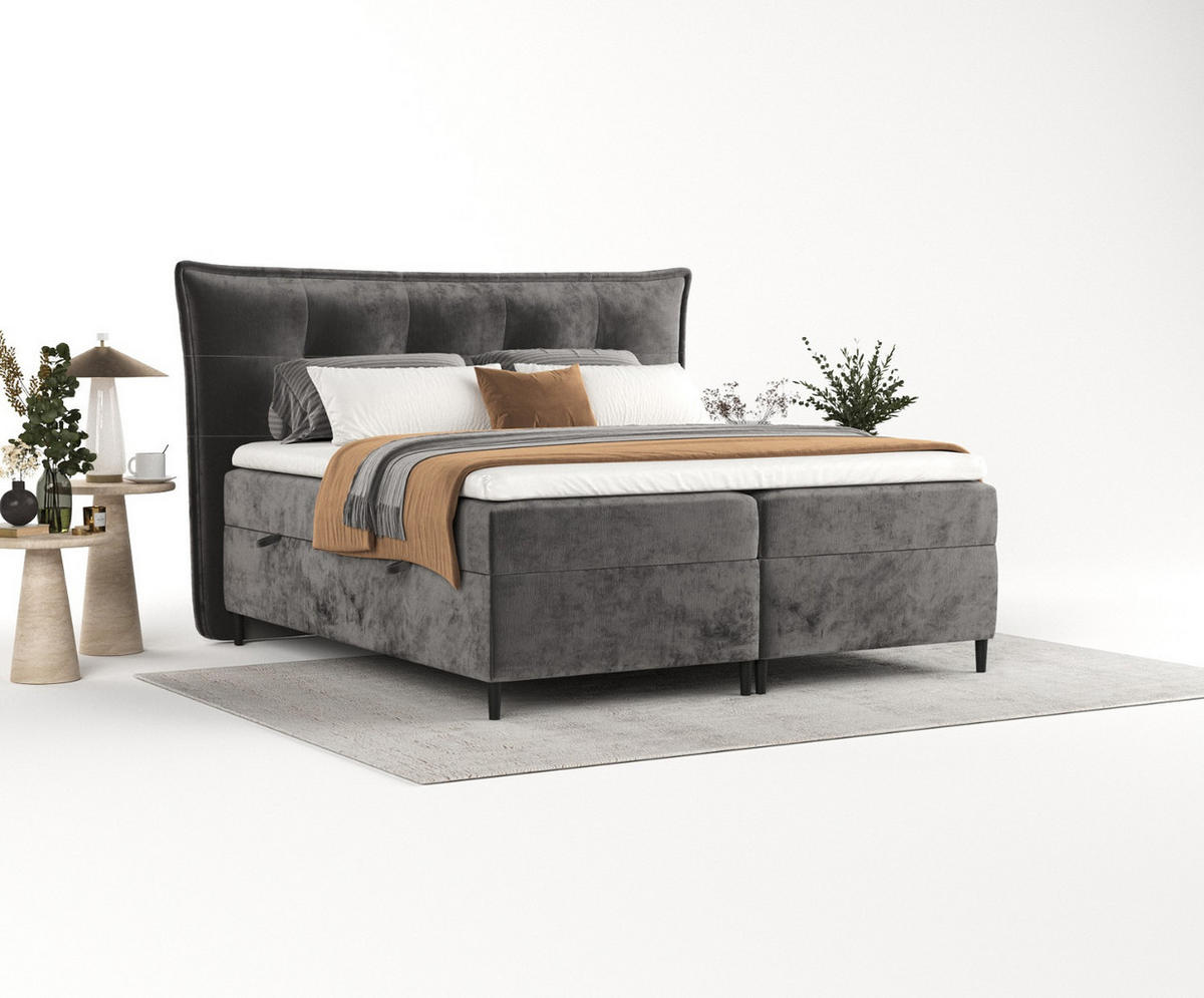 BOXBETT Las Palmas 140/200 cm Stahl im Lotta Stoff - Schwarz/Graphitfarben, Holz/Holzwerkstoff (140/200cm) - AltaBeds