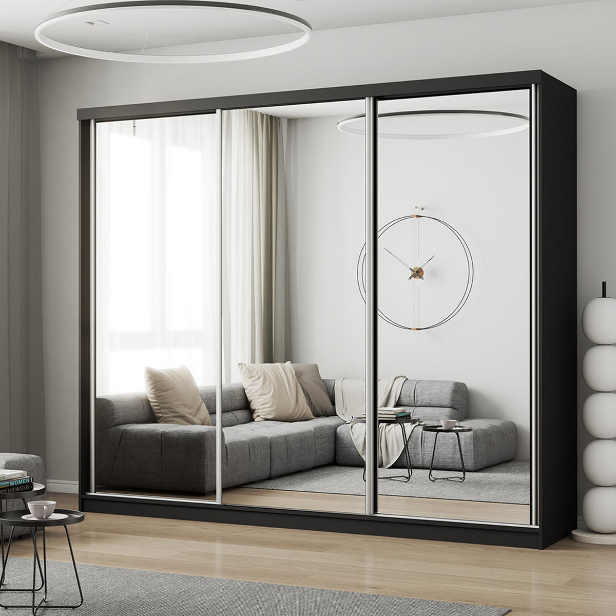 SKŘÍŇ s otočnými dveřmi Milan 250 cm 250/215/64 cm, 3dveřová, černý - černá, kompozitní dřevo (250/215/64cm) - imoebel24