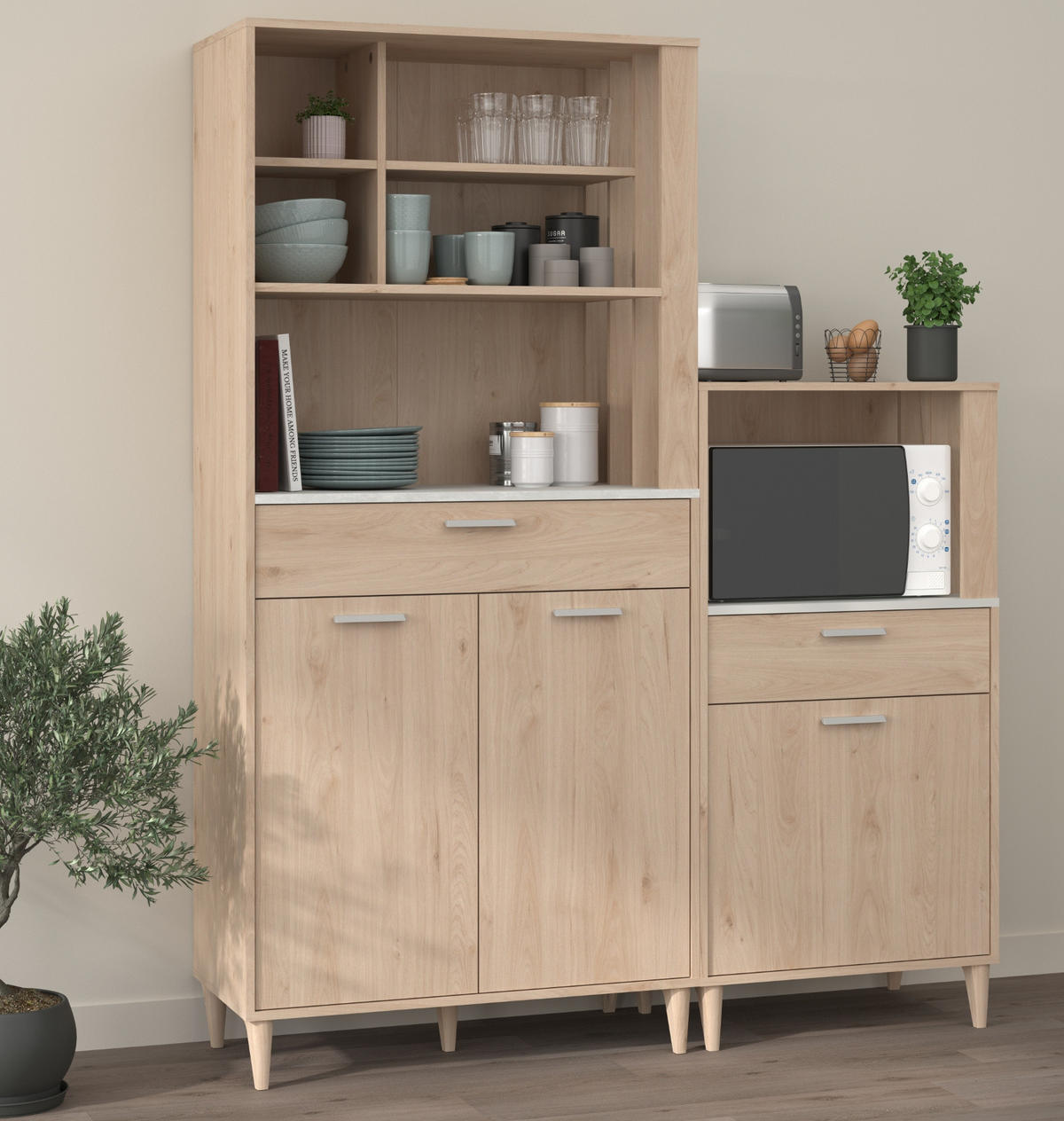BUFFET Set 2-tlg. Eiche grau, mit Buffetschrank und Küchenschrank - Eichefarben/Grau, Holzwerkstoff (145/185/41cm) - Parisot Meuble