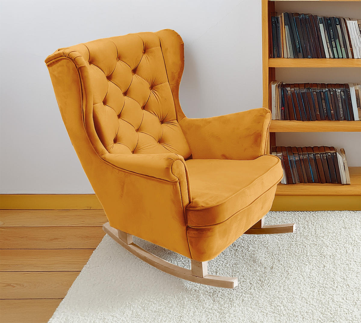 SCHAUKELSESSEL mit gepolstertem Sitz und Armlehnen, 102x81x95 cm, Gold_29821 - Buchefarben, Holz/Textil (81/102/95cm) - DomoHome
